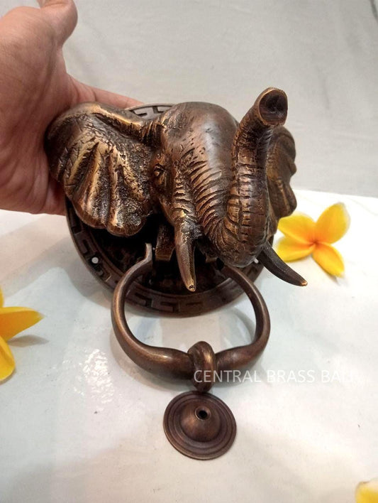 Vintage Brass Elephant Head Door Knocker | African Animal Decor