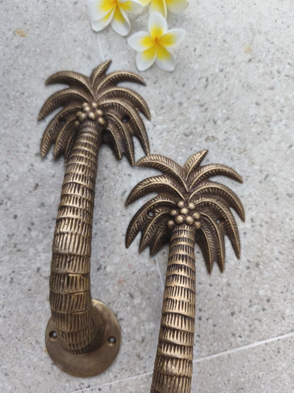 2pcs Palm Tree Solid Brass Door Handles, Tropical Front Entry Door Pulls, Coastal Beach House Hardware Decor (29cm)