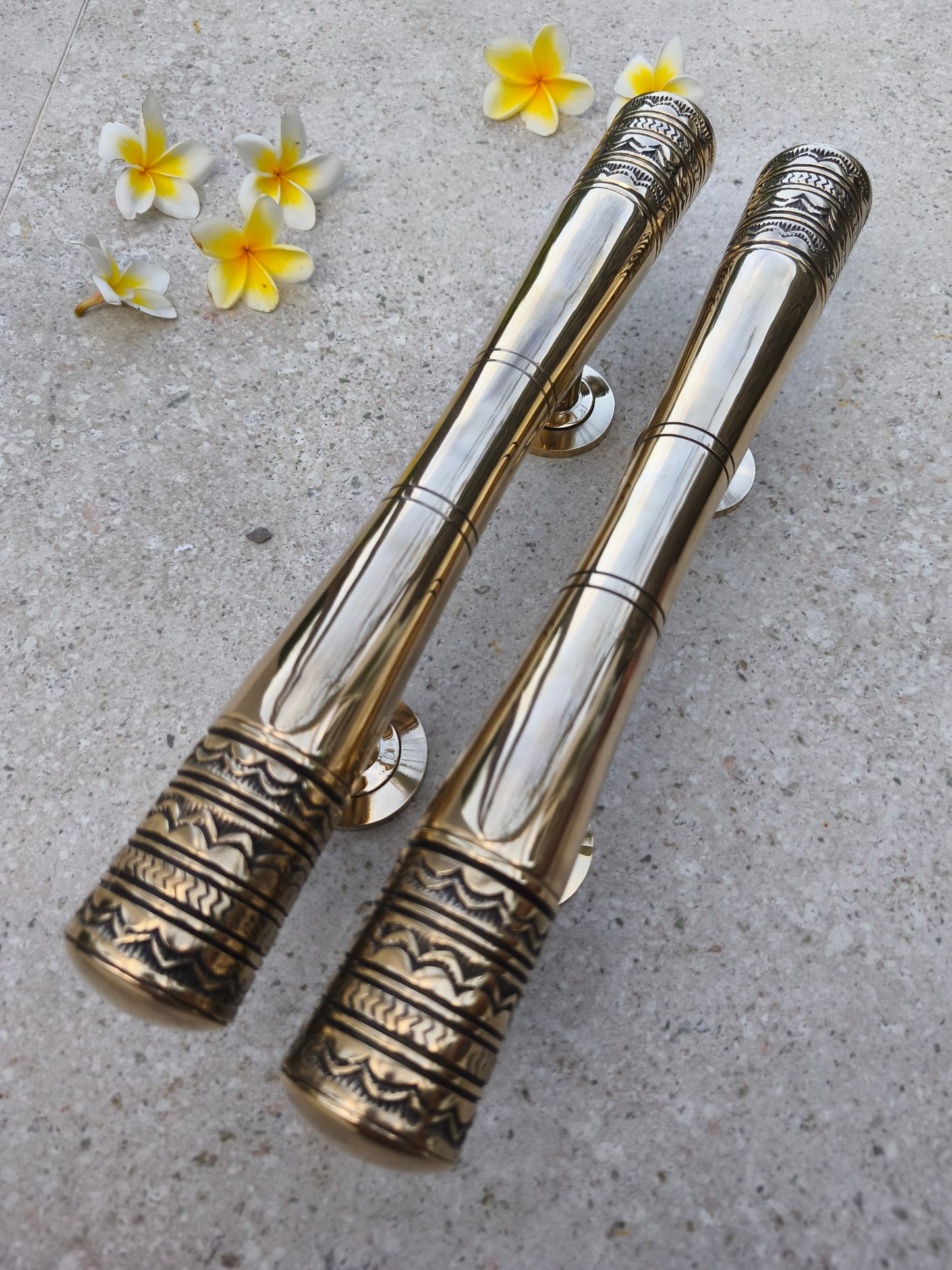 Bali Style Brass Door Handles Pair 40 cm, Polished Gold Solid Brass Front Door Pulls, Victorian Luxury Entry Door Hardware