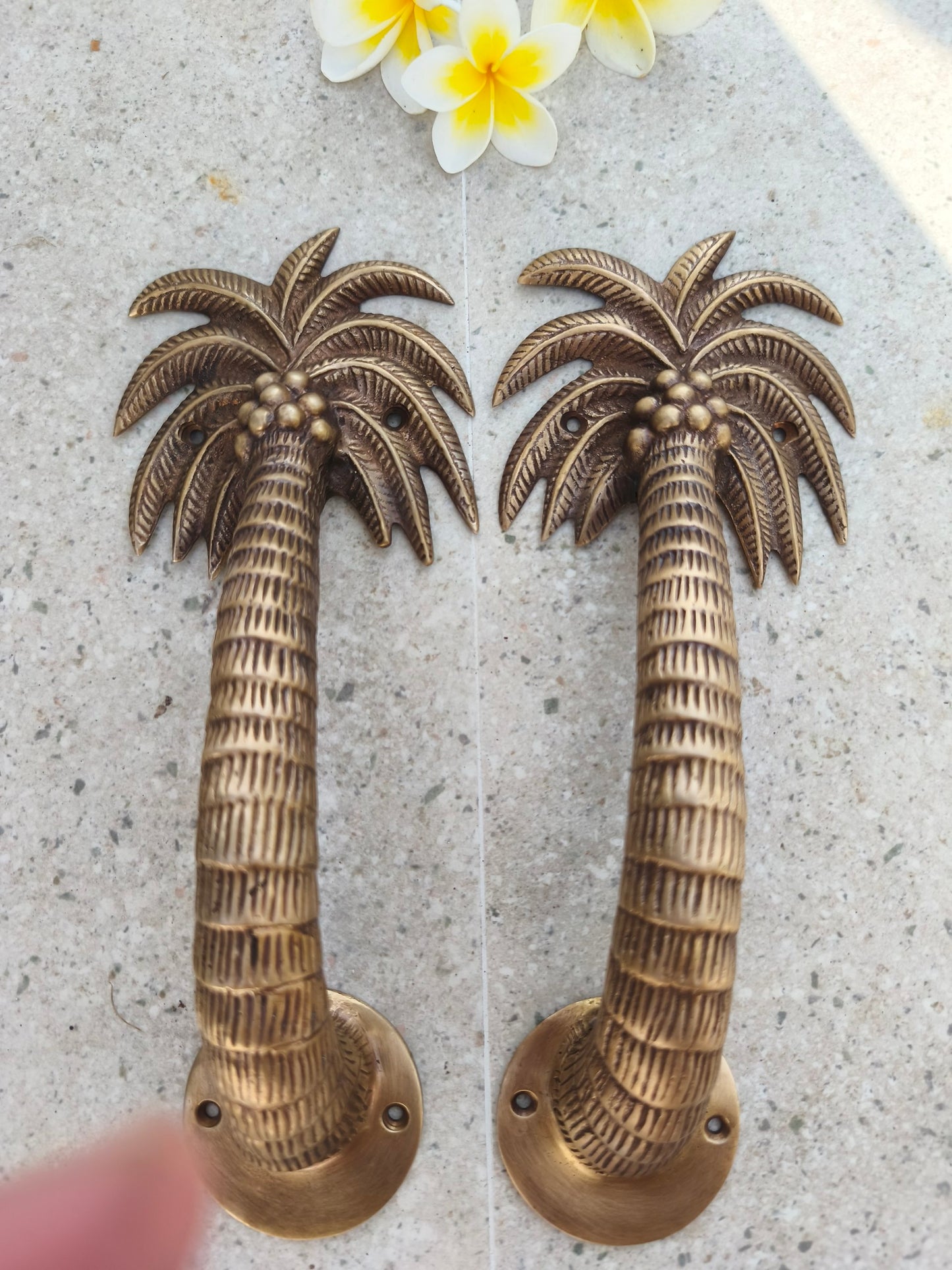 2pcs Palm Tree Solid Brass Door Handles, Tropical Front Entry Door Pulls, Coastal Beach House Hardware Decor (29cm)