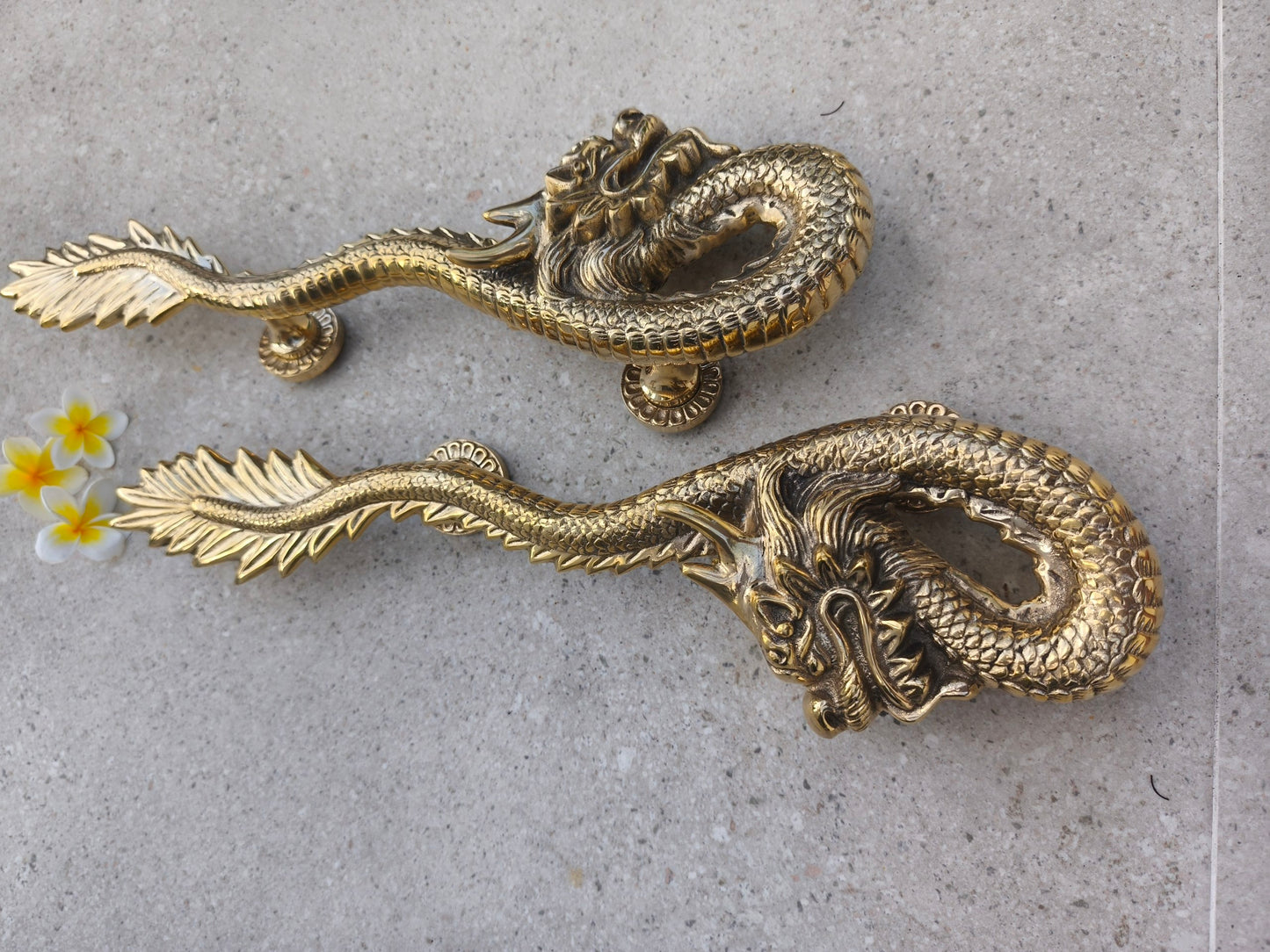 2pcs Fantasy Dragon Brass Door Handles , Gold Polished Dragon Door Pulls, Gothic Entry Door Hardware, Handmade Front Door Handles