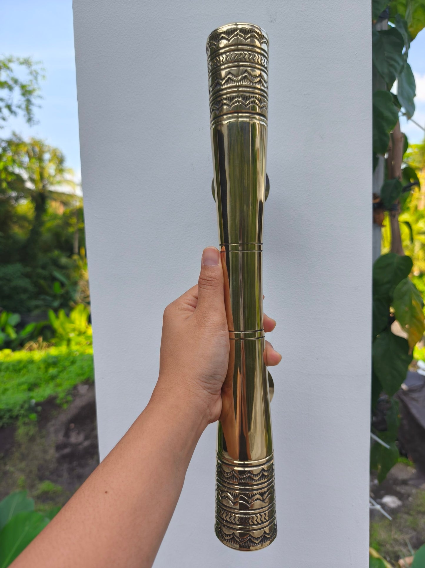 Classic Victorian brass front door pull handle in polished solid brass, gold door handle from a 40 cm pair handcrafted in Bali, luxury entry door hardware for elegant homes, grand double doors and timeless entryway makeovers