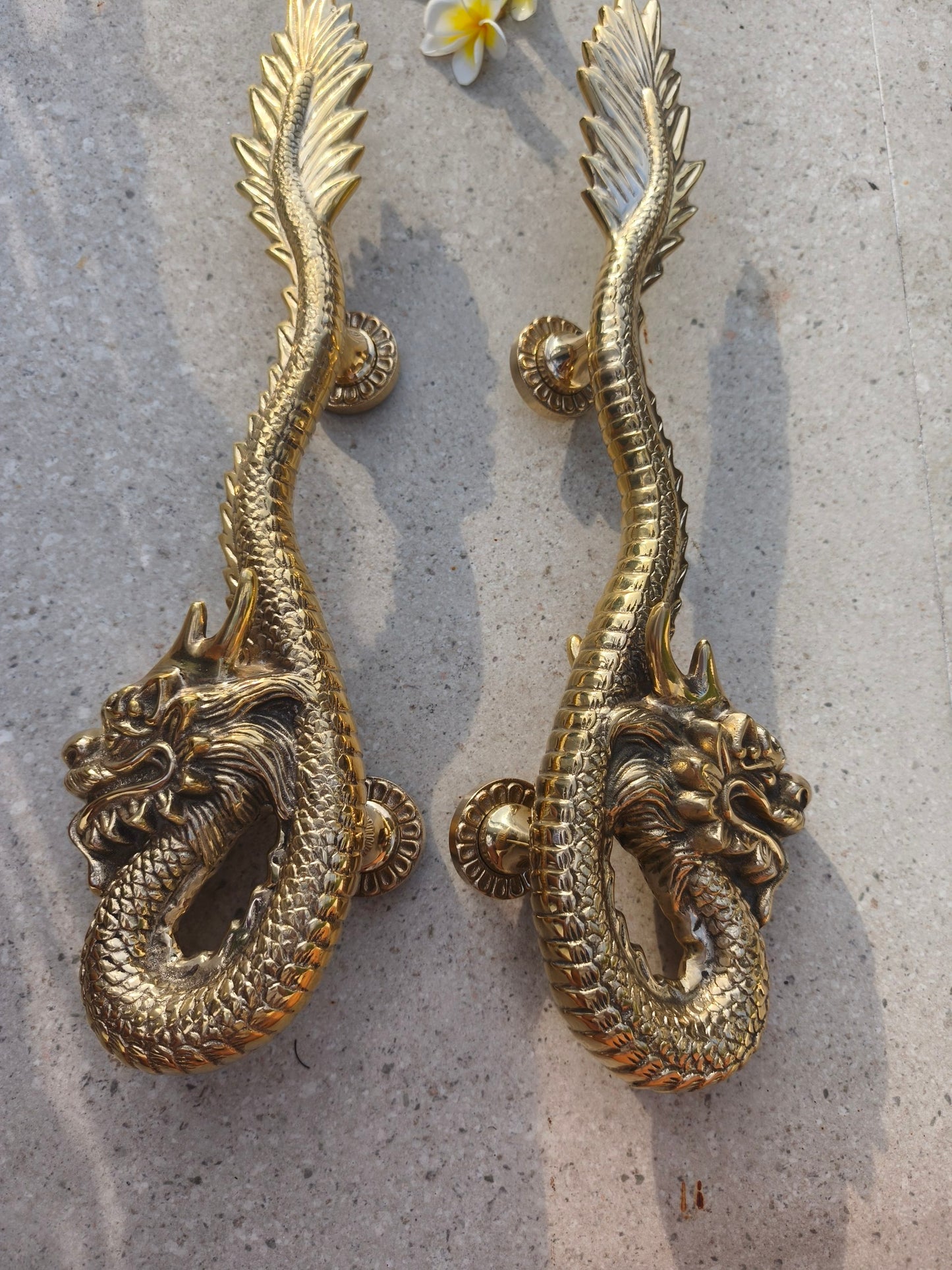 2pcs Fantasy Dragon Brass Door Handles , Gold Polished Dragon Door Pulls, Gothic Entry Door Hardware, Handmade Front Door Handles