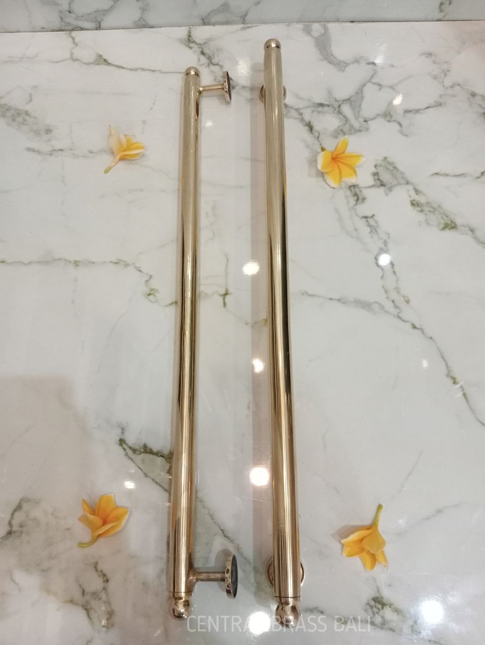 2pcs Polished Brass 70cm, solid plain end round door handle Brass