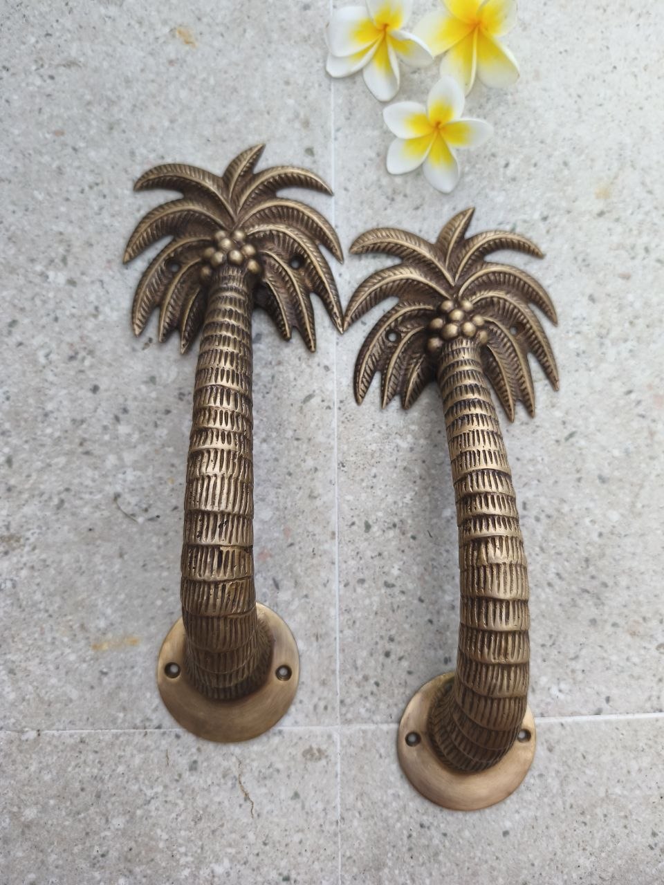 2pcs Palm Tree Solid Brass Door Handles, Tropical Front Entry Door Pulls, Coastal Beach House Hardware Decor (29cm)