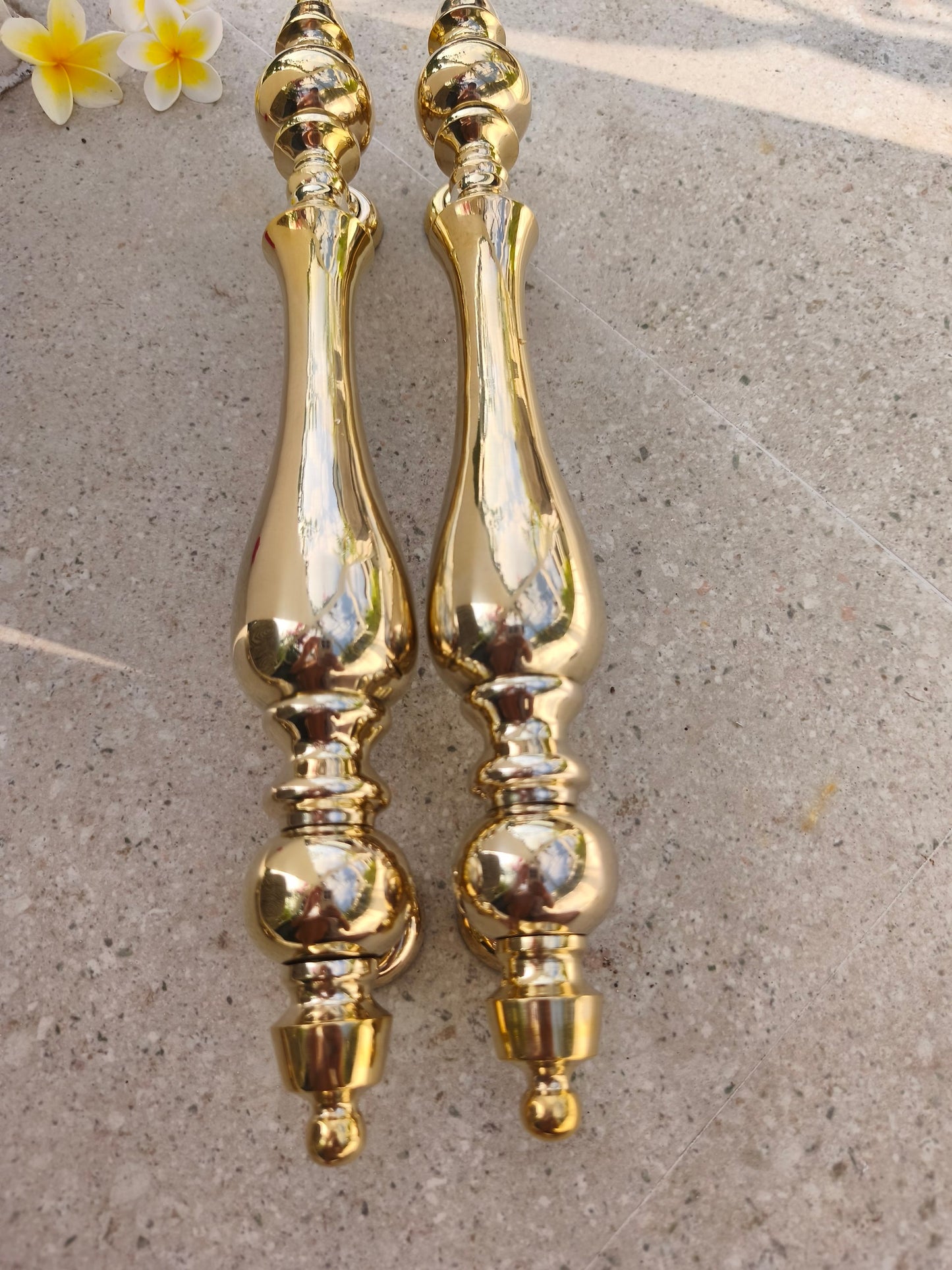 2x pc 43 cm Polished Brass Door Handles Pair, Victorian Inspired Ornate Door Pulls, Classic European Entry Door Hardware, Luxury Gold Finish