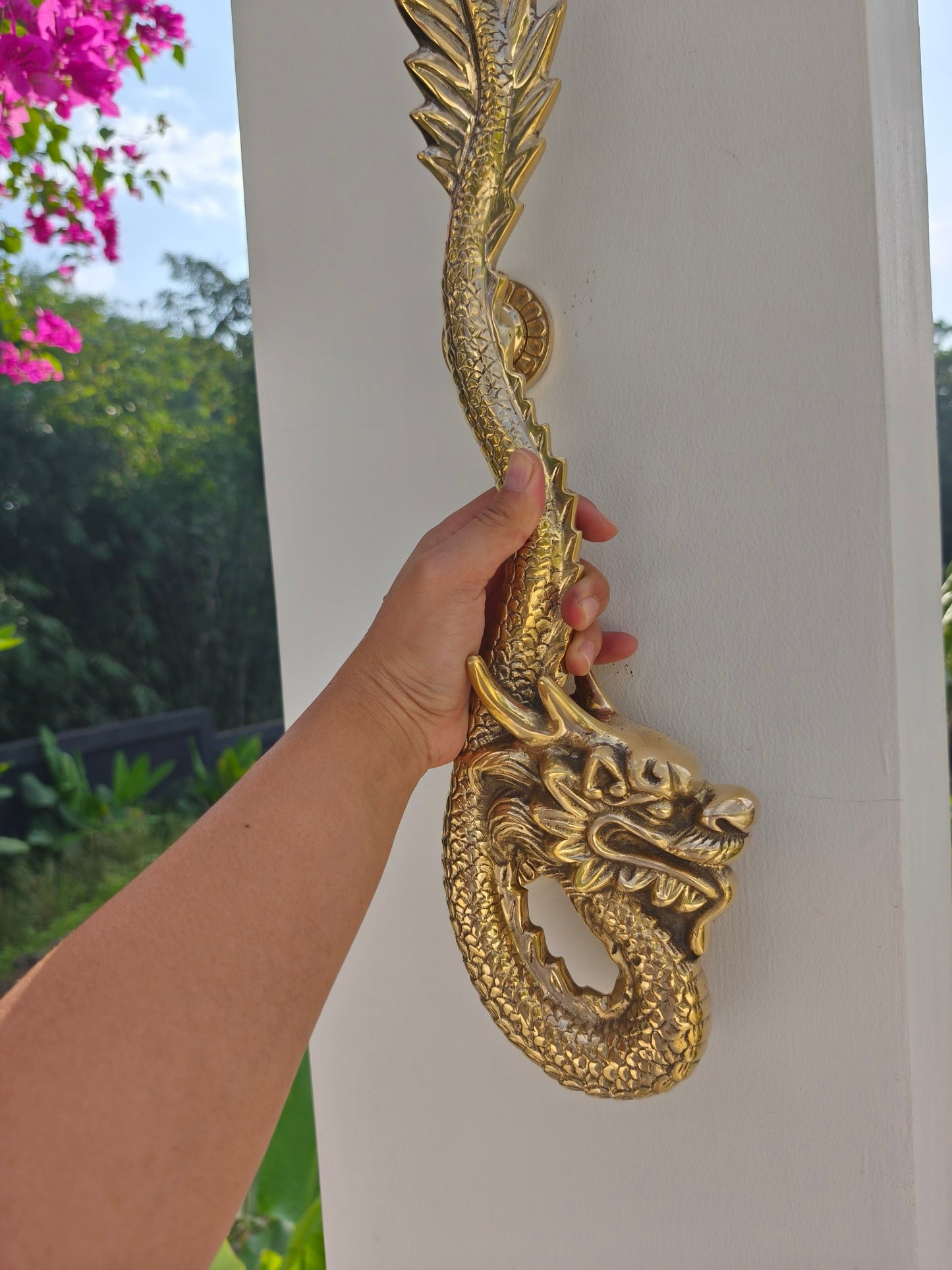 2pcs Fantasy Dragon Brass Door Handles , Gold Polished Dragon Door Pulls, Gothic Entry Door Hardware, Handmade Front Door Handles