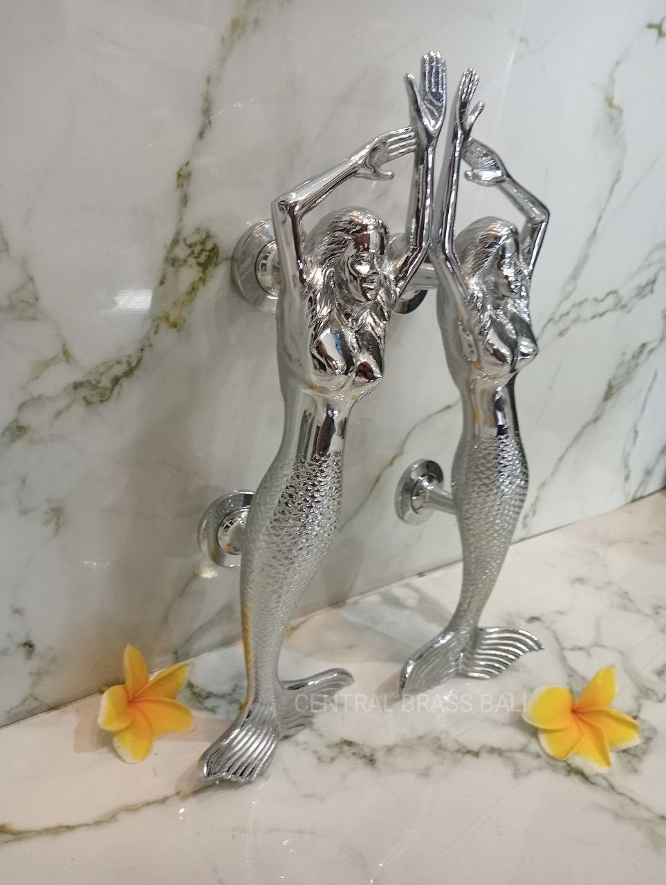 Silver Mermaid Brass Handle