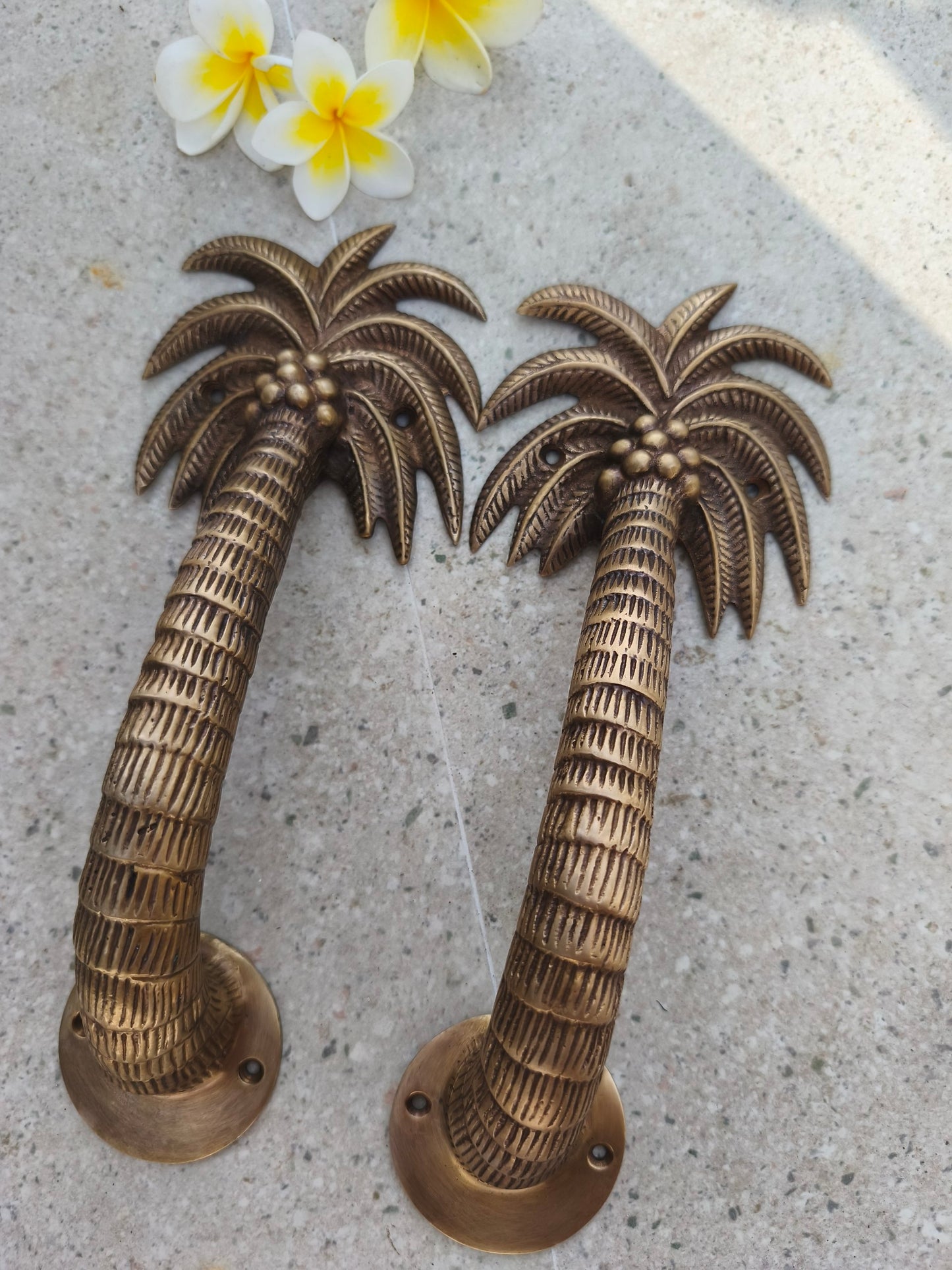 2pcs Palm Tree Solid Brass Door Handles, Tropical Front Entry Door Pulls, Coastal Beach House Hardware Decor (29cm)