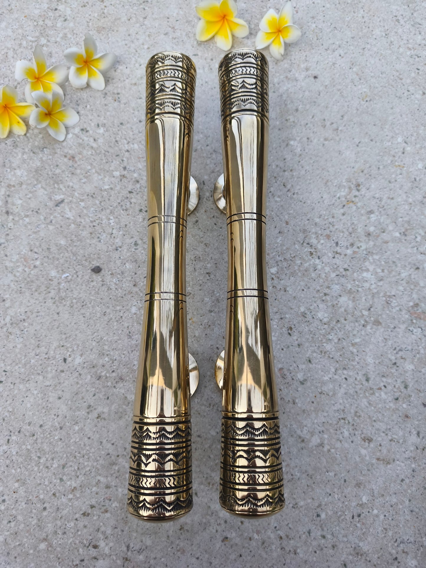 Bali Style Brass Door Handles Pair 40 cm, Polished Gold Solid Brass Front Door Pulls, Victorian Luxury Entry Door Hardware