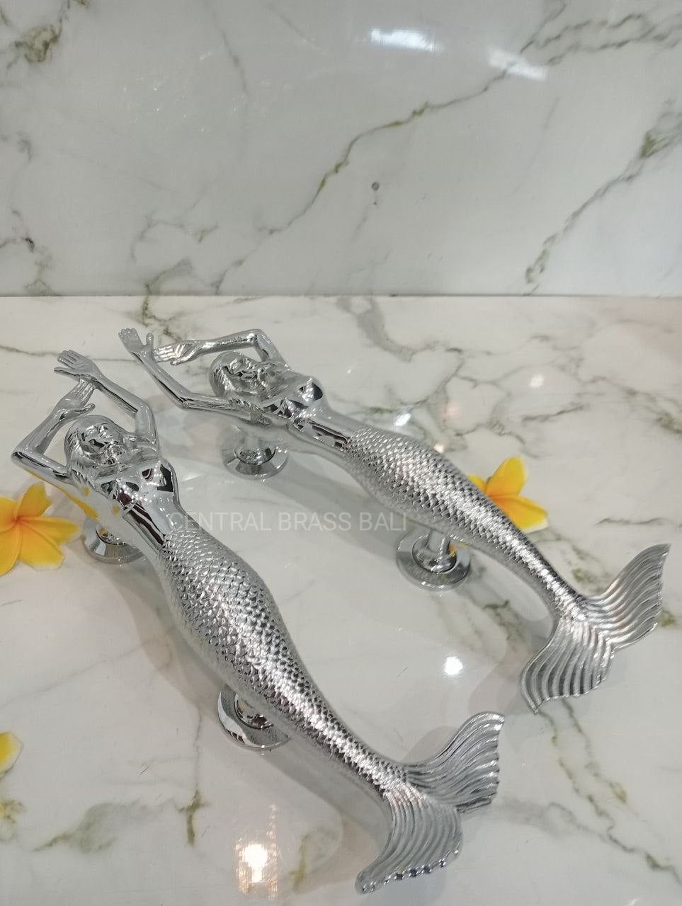 Silver Mermaid Brass Handle