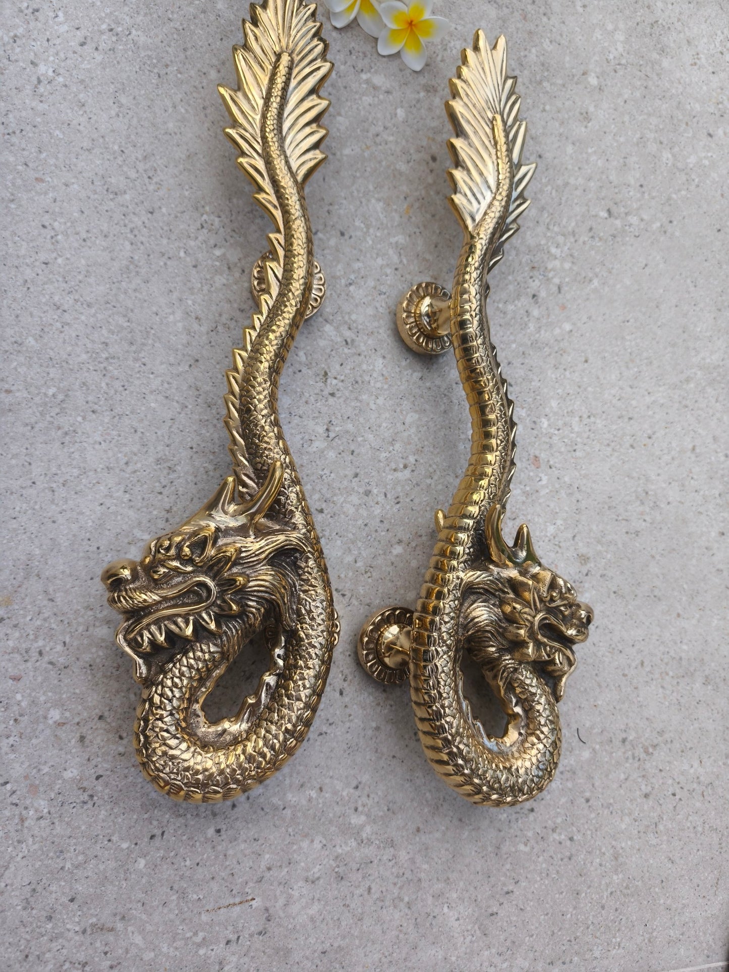 2pcs Fantasy Dragon Brass Door Handles , Gold Polished Dragon Door Pulls, Gothic Entry Door Hardware, Handmade Front Door Handles