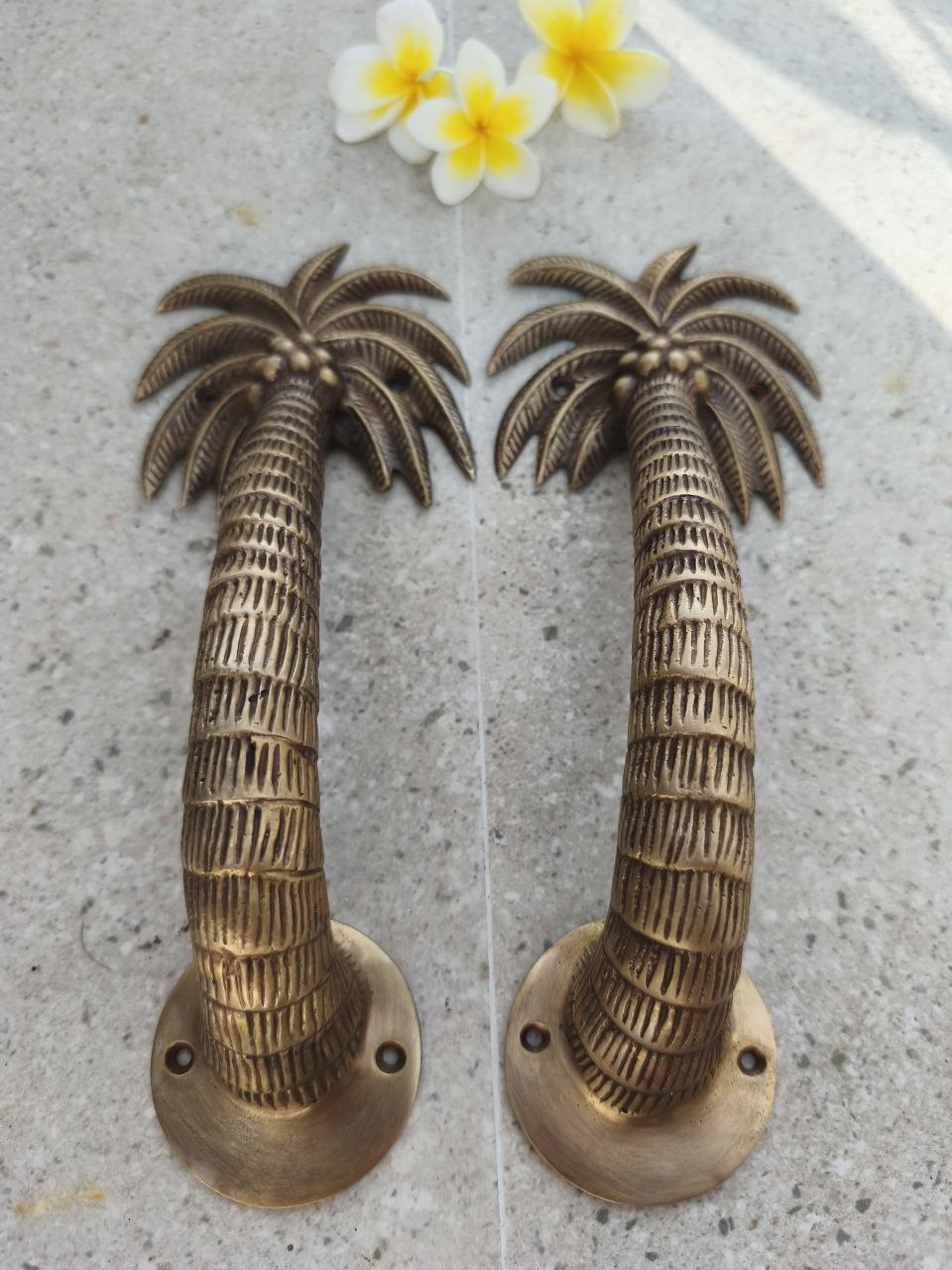 2pcs Palm Tree Solid Brass Door Handles, Tropical Front Entry Door Pulls, Coastal Beach House Hardware Decor (29cm)
