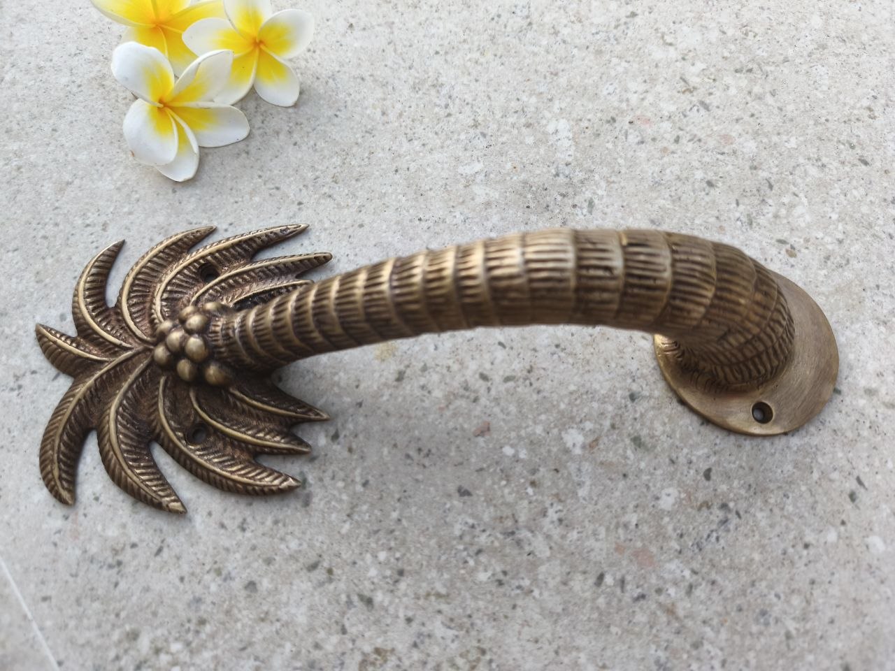 2pcs Palm Tree Solid Brass Door Handles, Tropical Front Entry Door Pulls, Coastal Beach House Hardware Decor (29cm)