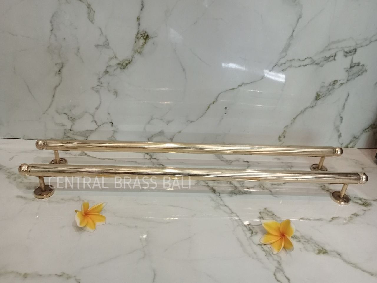 2pcs Polished Brass 70cm, solid plain end round door handle Brass
