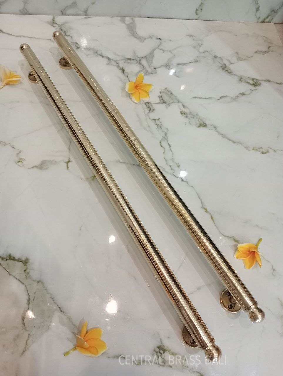 2pcs Polished Brass 70cm, solid plain end round door handle Brass