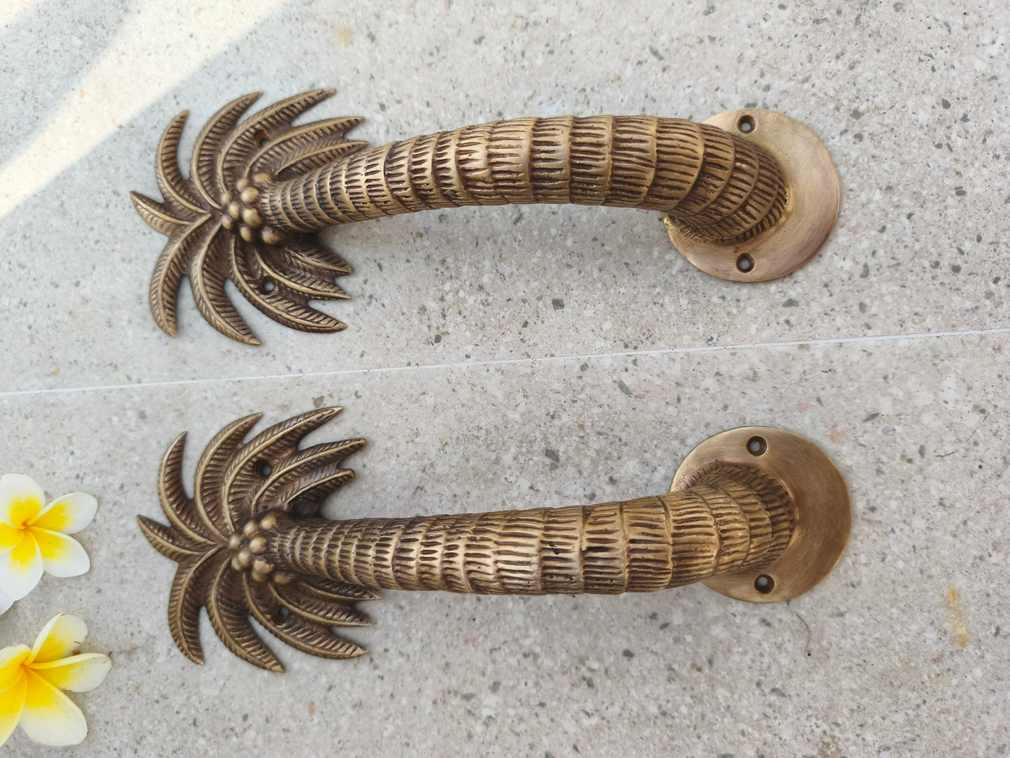 2pcs Palm Tree Solid Brass Door Handles, Tropical Front Entry Door Pulls, Coastal Beach House Hardware Decor (29cm)