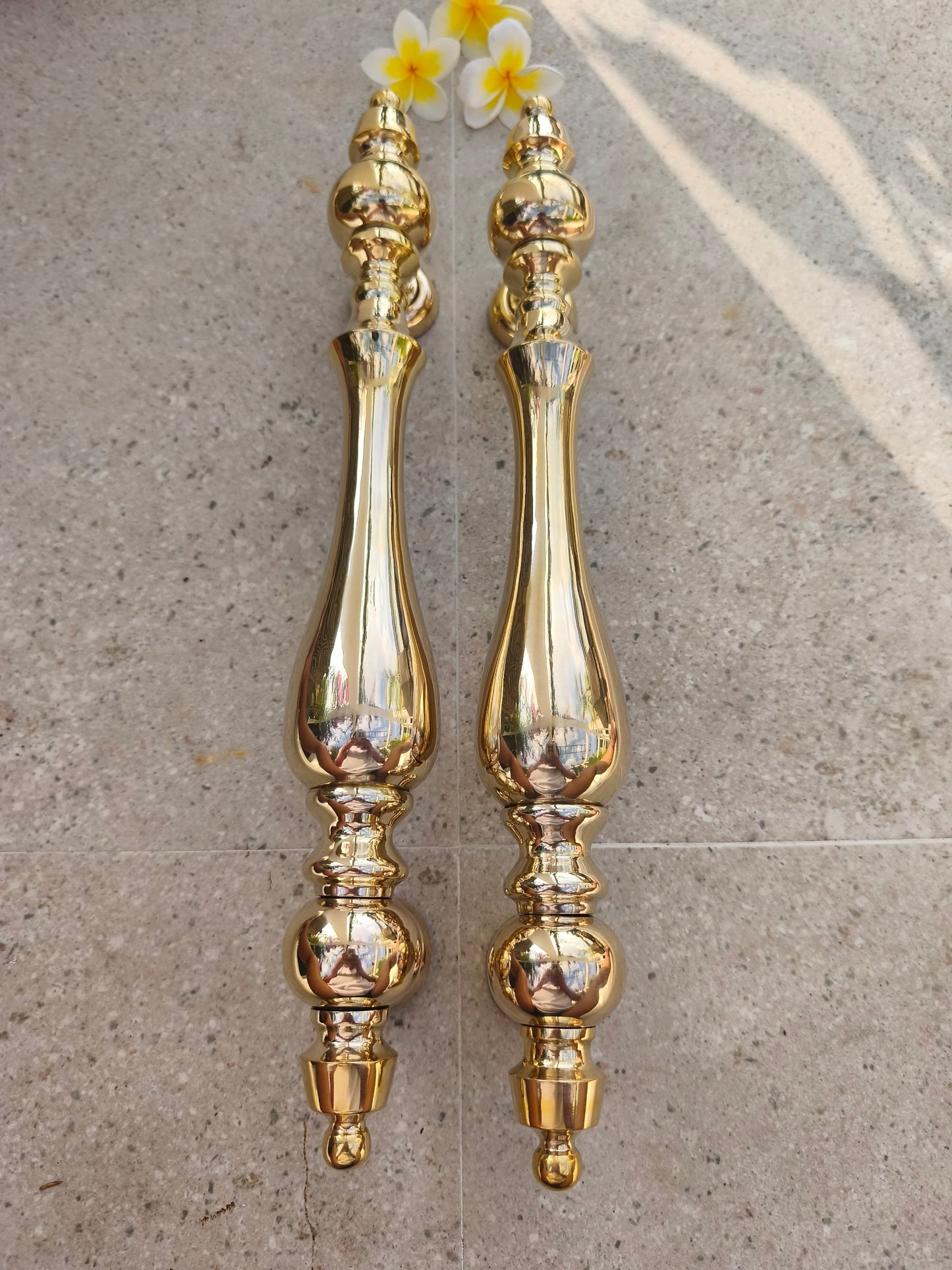 2x pc 43 cm Polished Brass Door Handles Pair, Victorian Inspired Ornate Door Pulls, Classic European Entry Door Hardware, Luxury Gold Finish