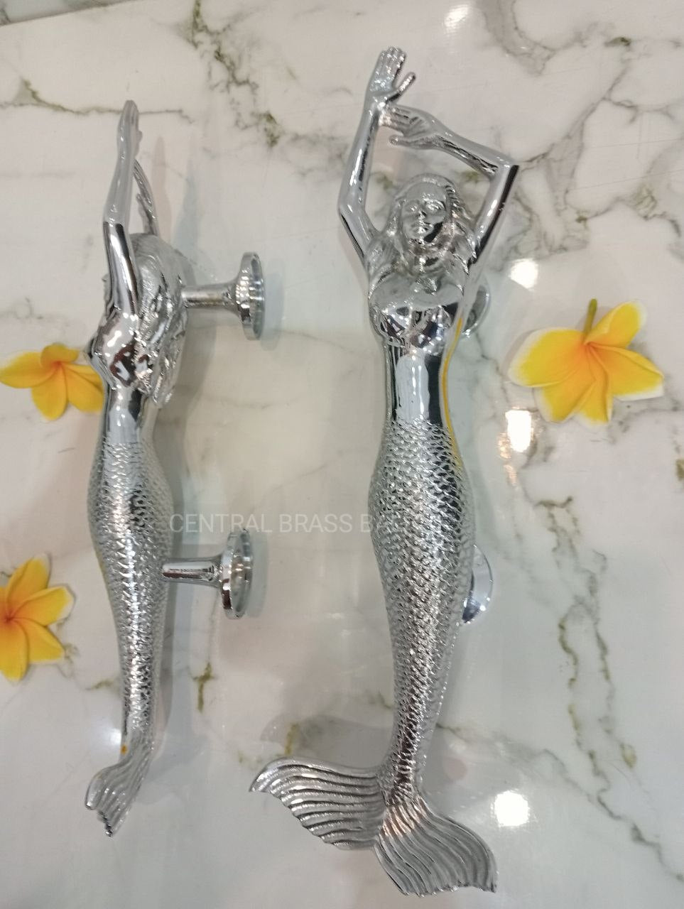 Silver Mermaid Brass Handle