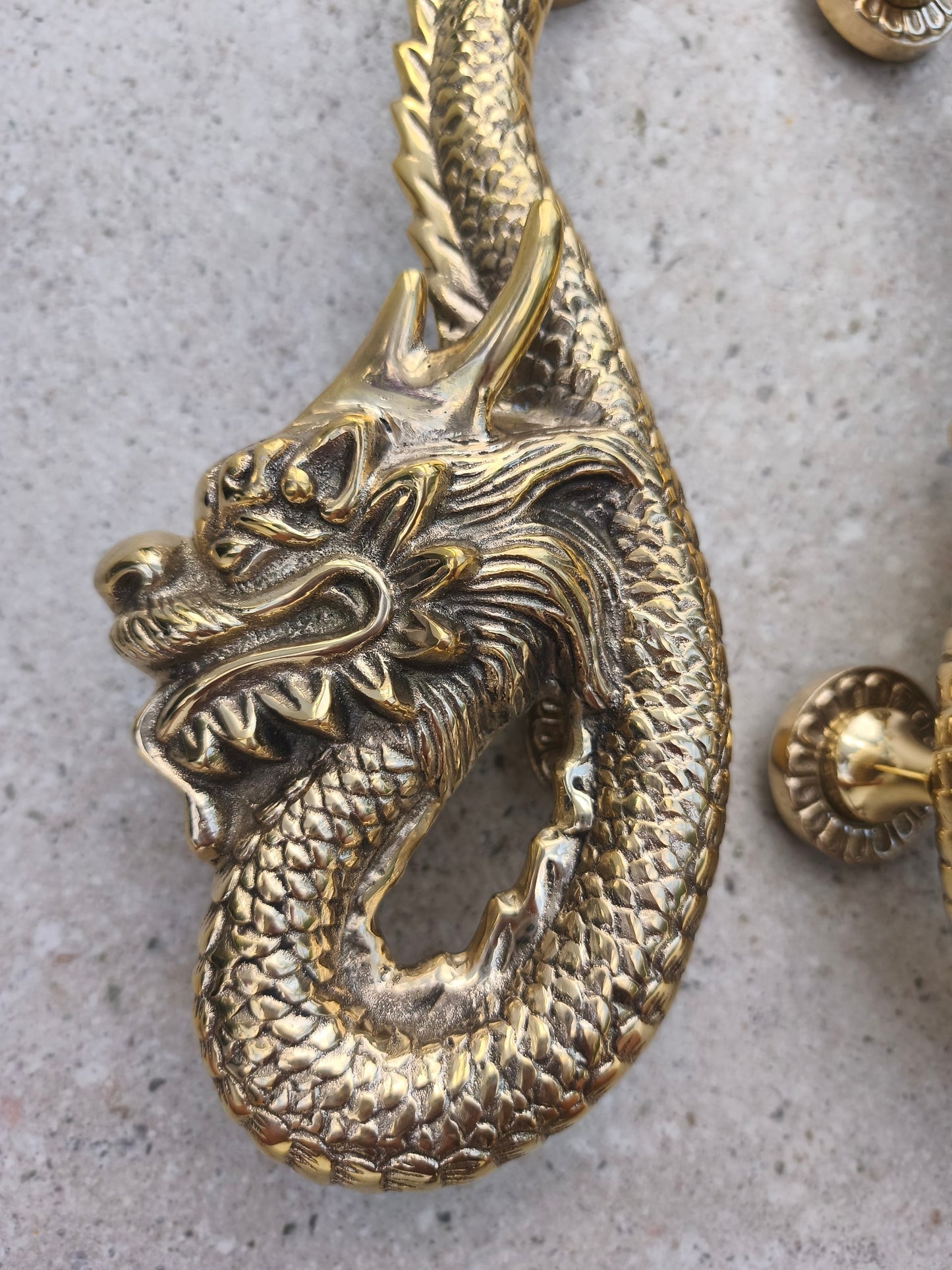 2pcs Fantasy Dragon Brass Door Handles , Gold Polished Dragon Door Pulls, Gothic Entry Door Hardware, Handmade Front Door Handles