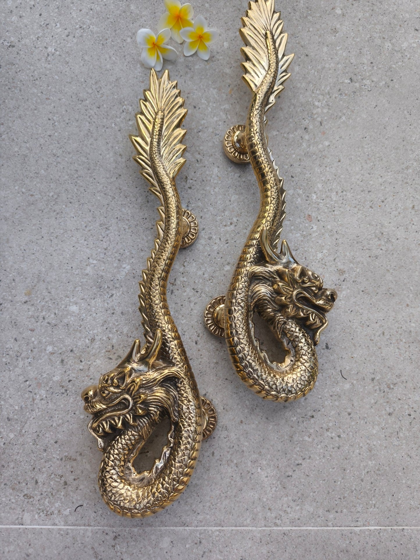 2pcs Fantasy Dragon Brass Door Handles , Gold Polished Dragon Door Pulls, Gothic Entry Door Hardware, Handmade Front Door Handles
