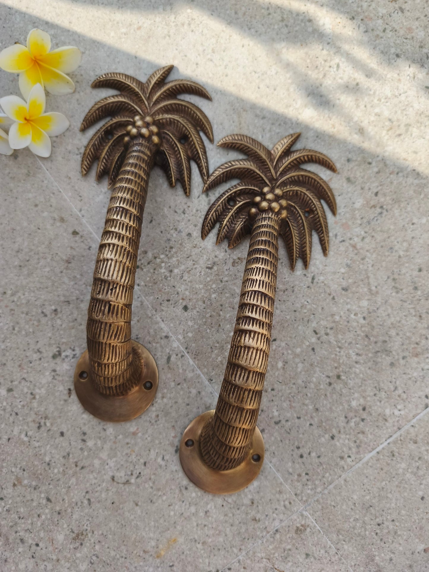2pcs Palm Tree Solid Brass Door Handles, Tropical Front Entry Door Pulls, Coastal Beach House Hardware Decor (29cm)