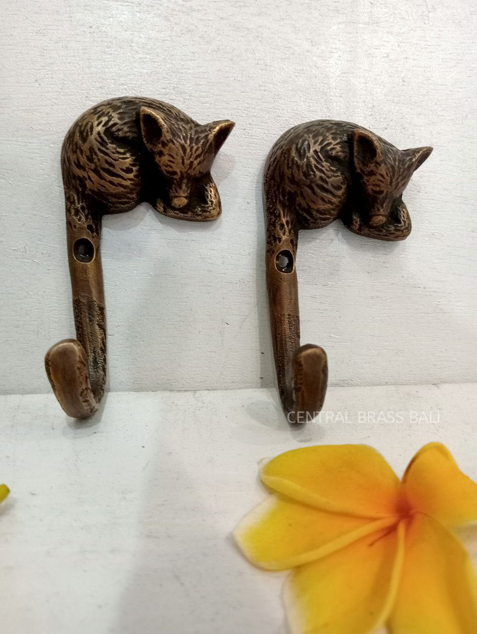 6pcs Fox Vintage brass Hooks