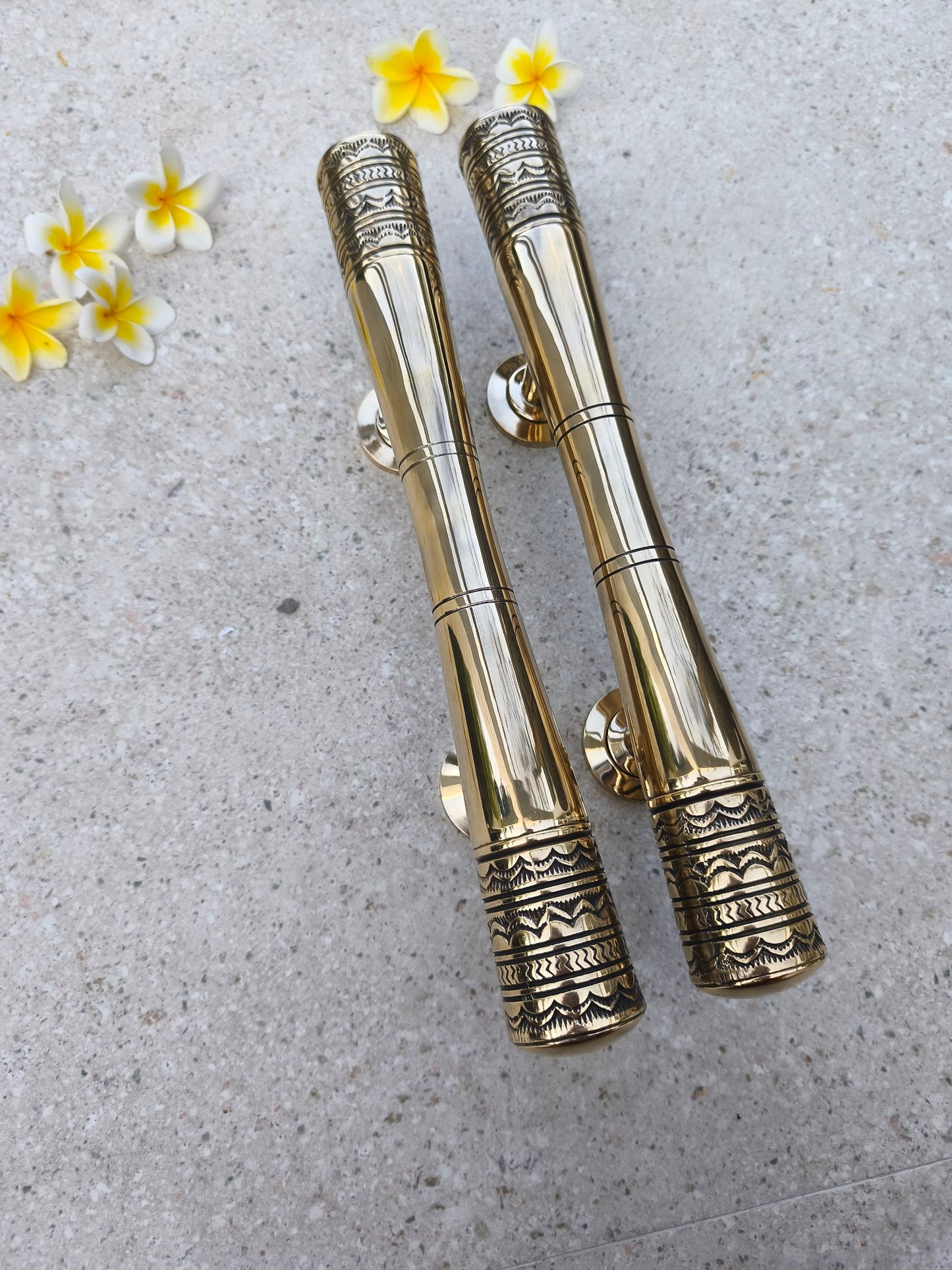 Bali Style Brass Door Handles Pair 40 cm, Polished Gold Solid Brass Front Door Pulls, Victorian Luxury Entry Door Hardware