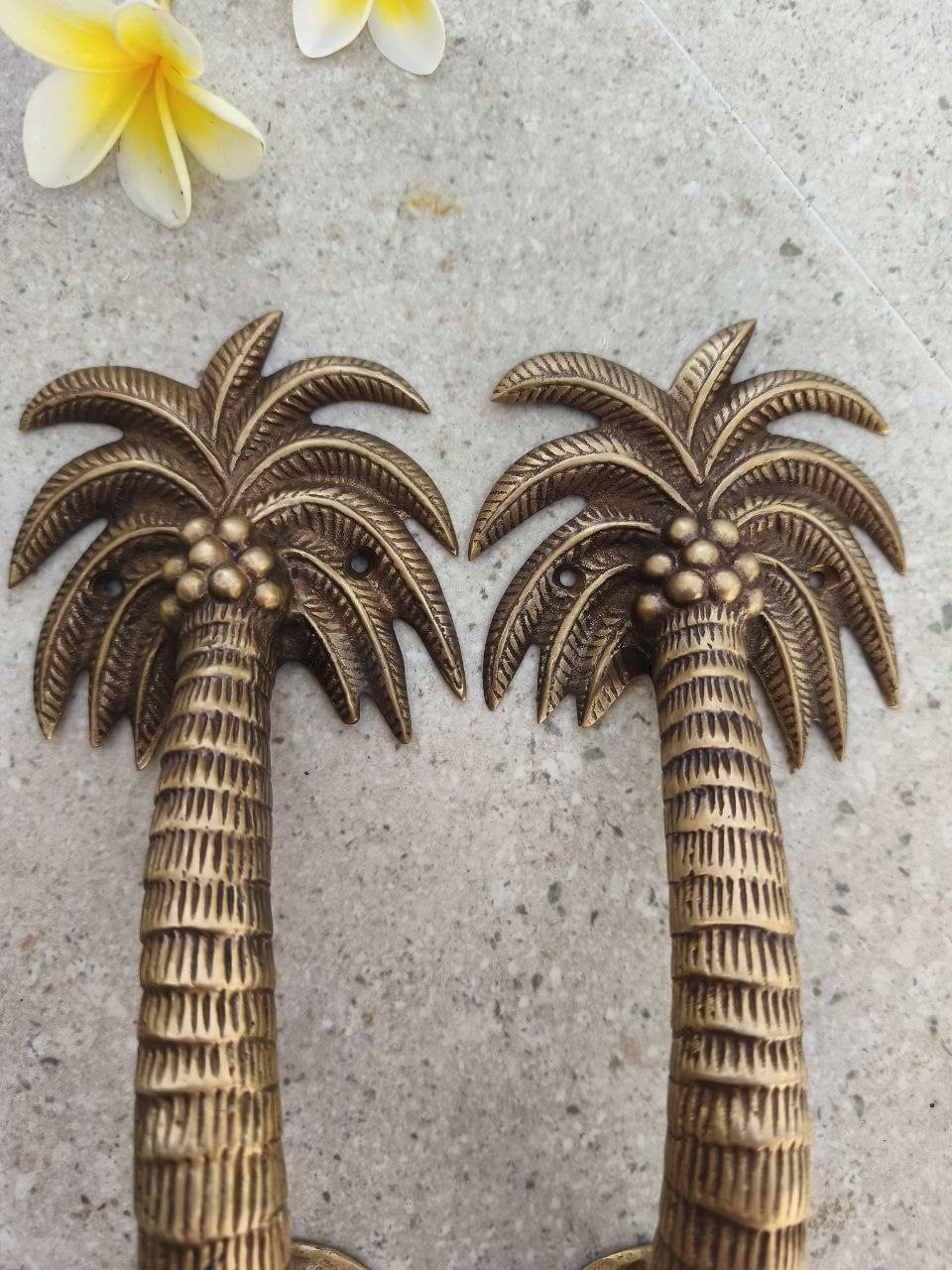 2pcs Palm Tree Solid Brass Door Handles, Tropical Front Entry Door Pulls, Coastal Beach House Hardware Decor (29cm)