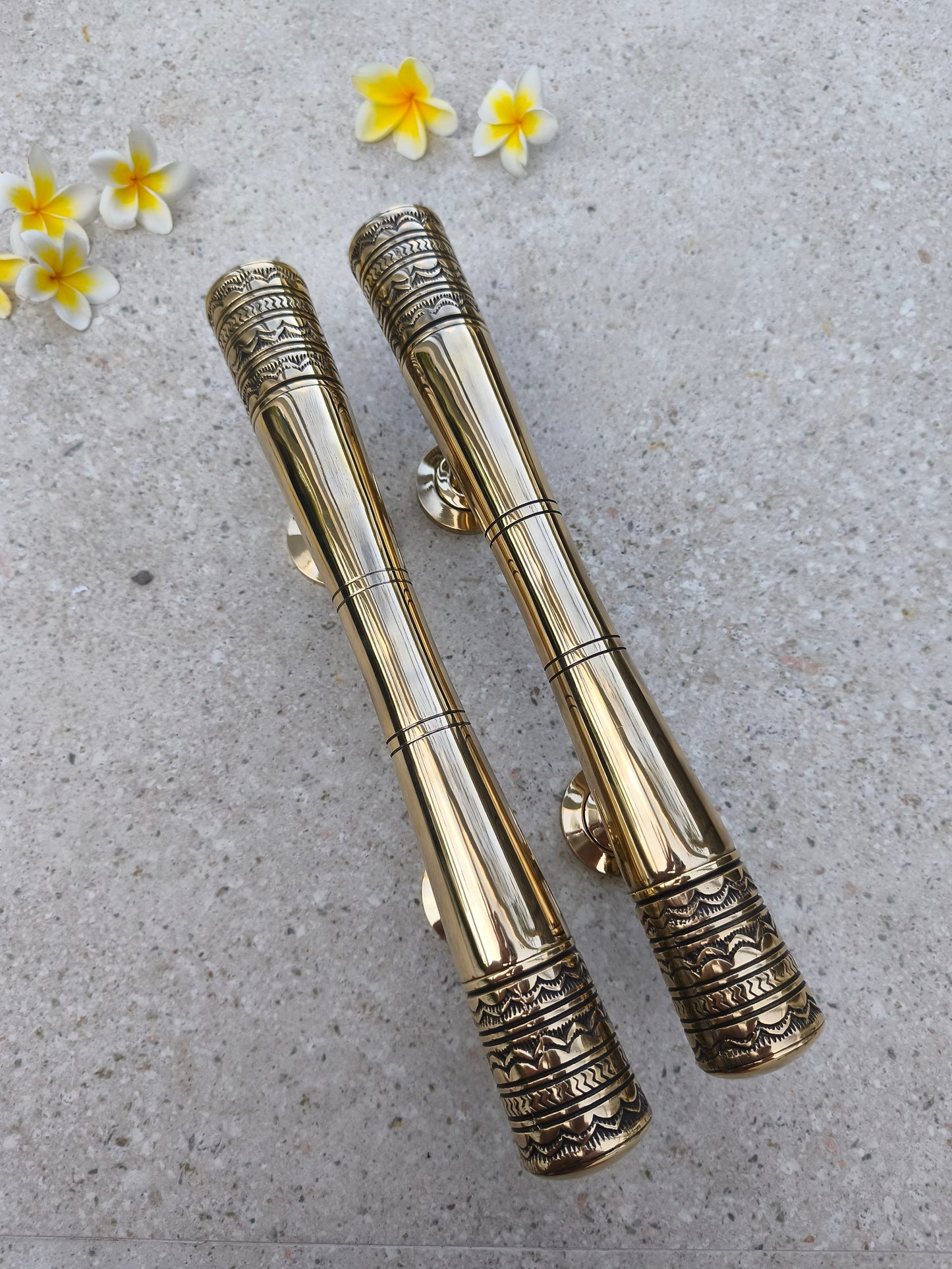 Bali Style Brass Door Handles Pair 40 cm, Polished Gold Solid Brass Front Door Pulls, Victorian Luxury Entry Door Hardware