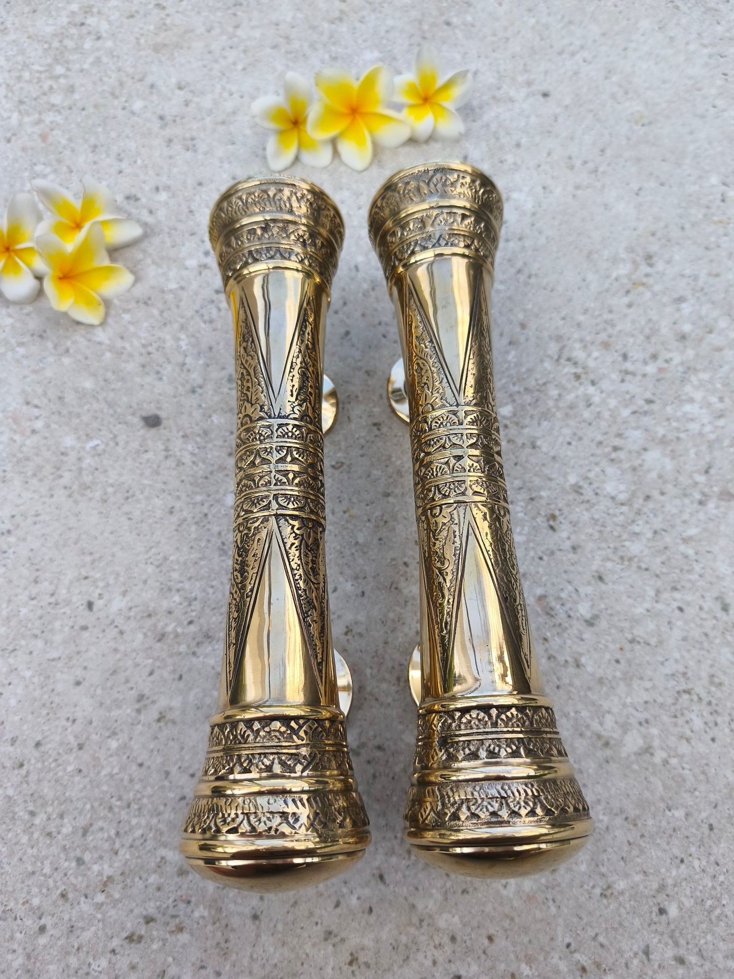 Ornate Victorian brass pull handles pair, gold finish solid brass door handles for front entry, decorative vintage door hardware suited to colonial, French and traditional homes