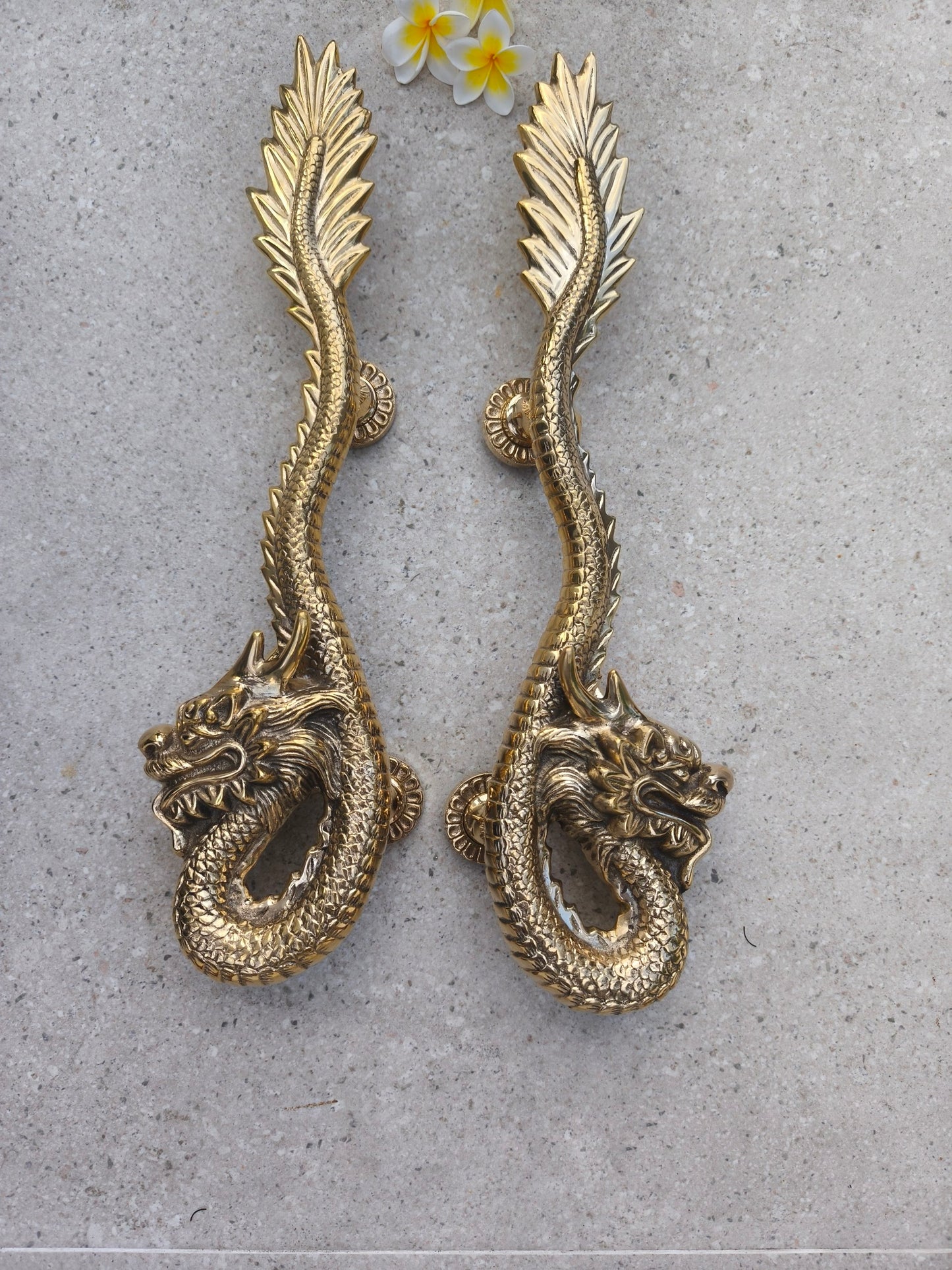 2pcs Fantasy Dragon Brass Door Handles , Gold Polished Dragon Door Pulls, Gothic Entry Door Hardware, Handmade Front Door Handles