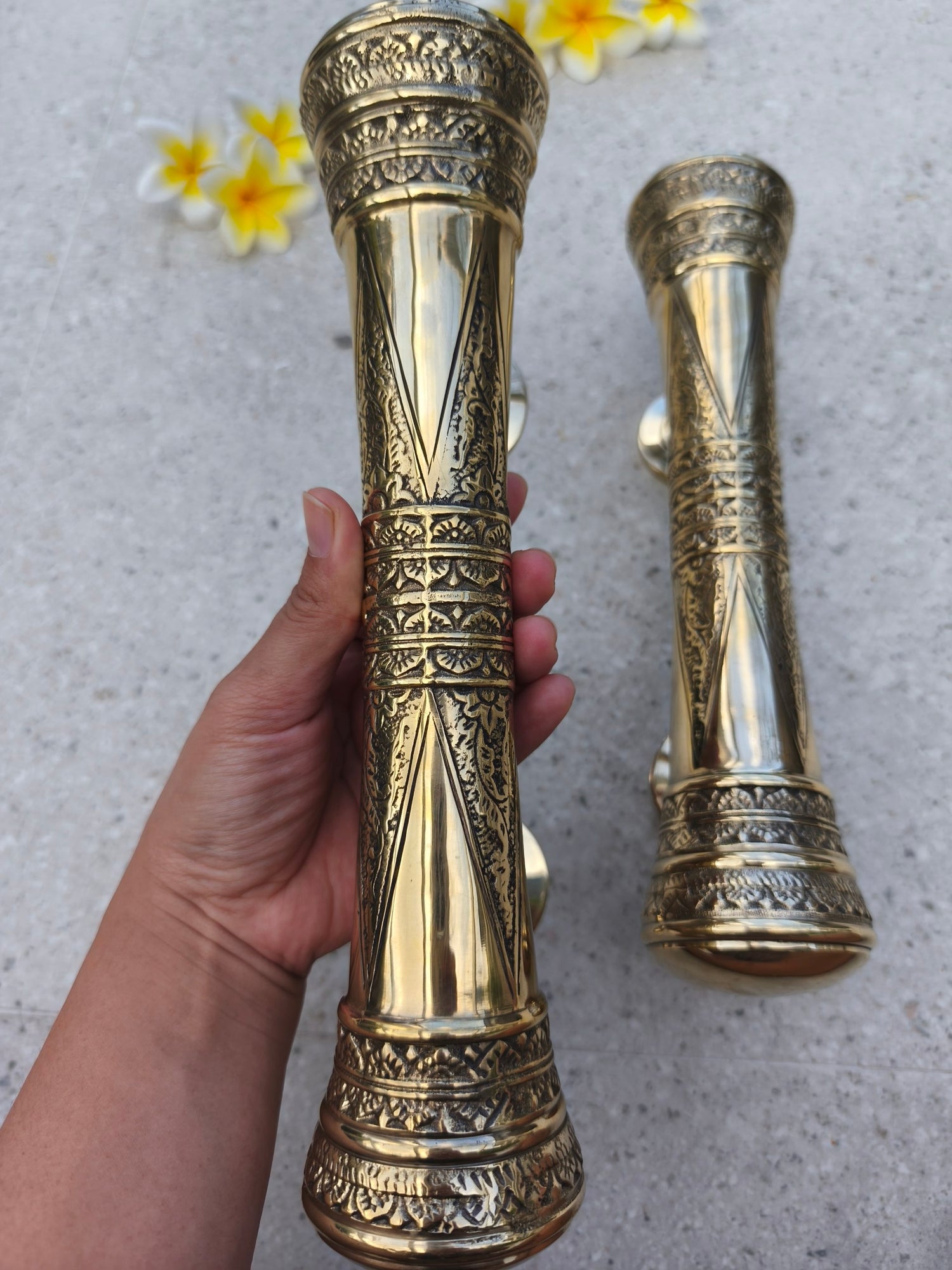Ornate polished brass door pull handles in gold, Victorian vintage front door handle pair, solid brass luxury hardware for main entry doors, handcrafted in Bali by Central Brass Bali