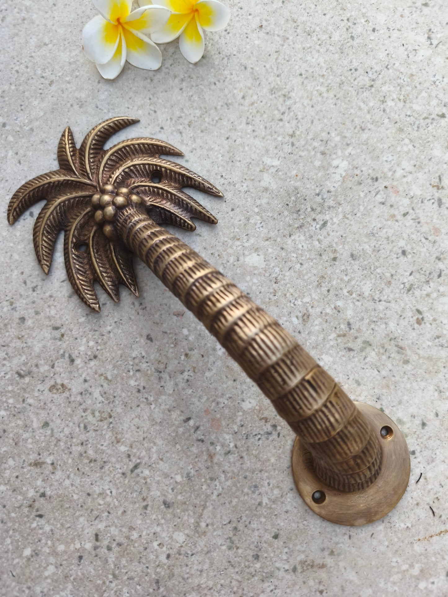 2pcs Palm Tree Solid Brass Door Handles, Tropical Front Entry Door Pulls, Coastal Beach House Hardware Decor (29cm)