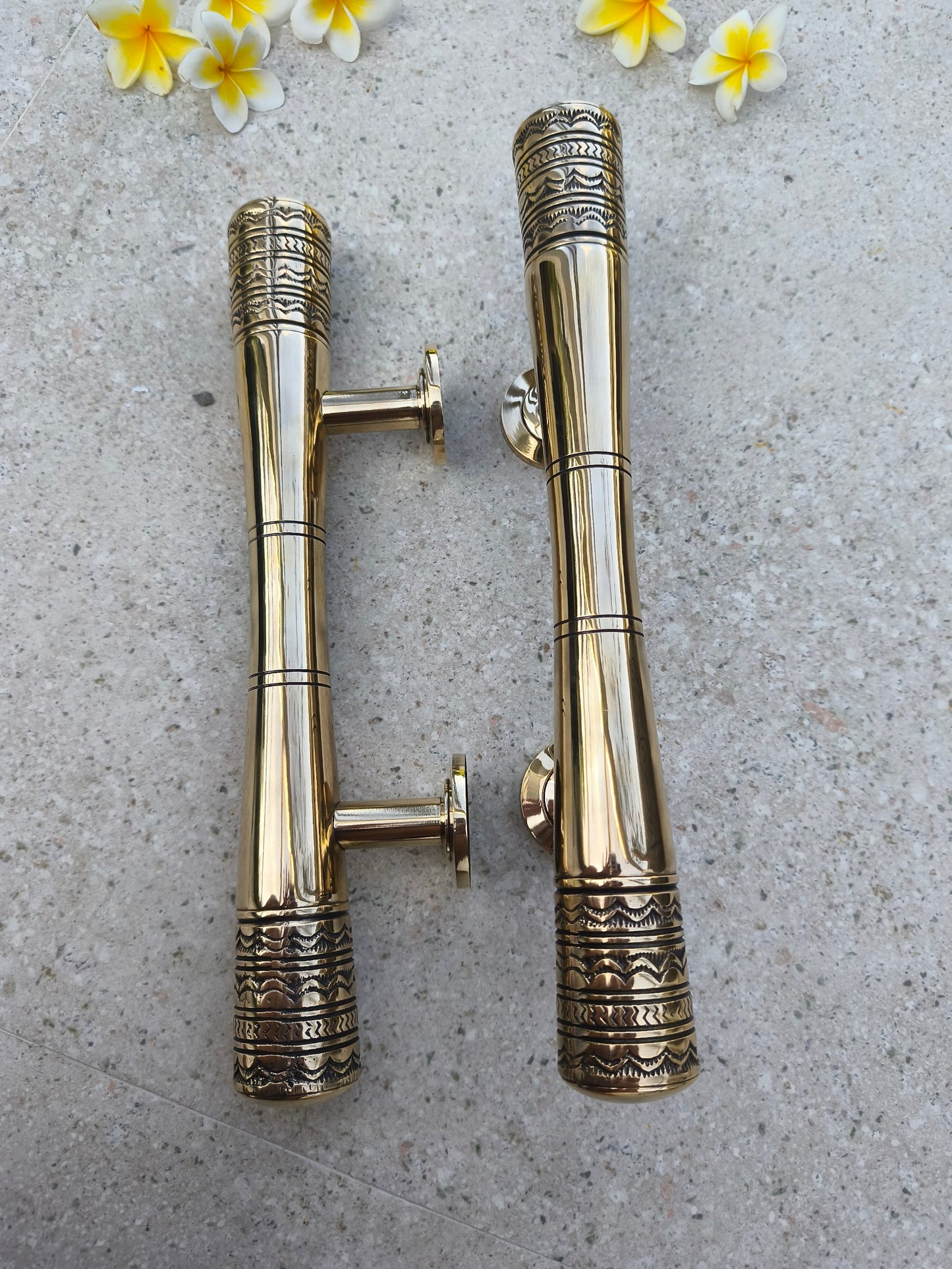 Bali Style Brass Door Handles Pair 40 cm, Polished Gold Solid Brass Front Door Pulls, Victorian Luxury Entry Door Hardware