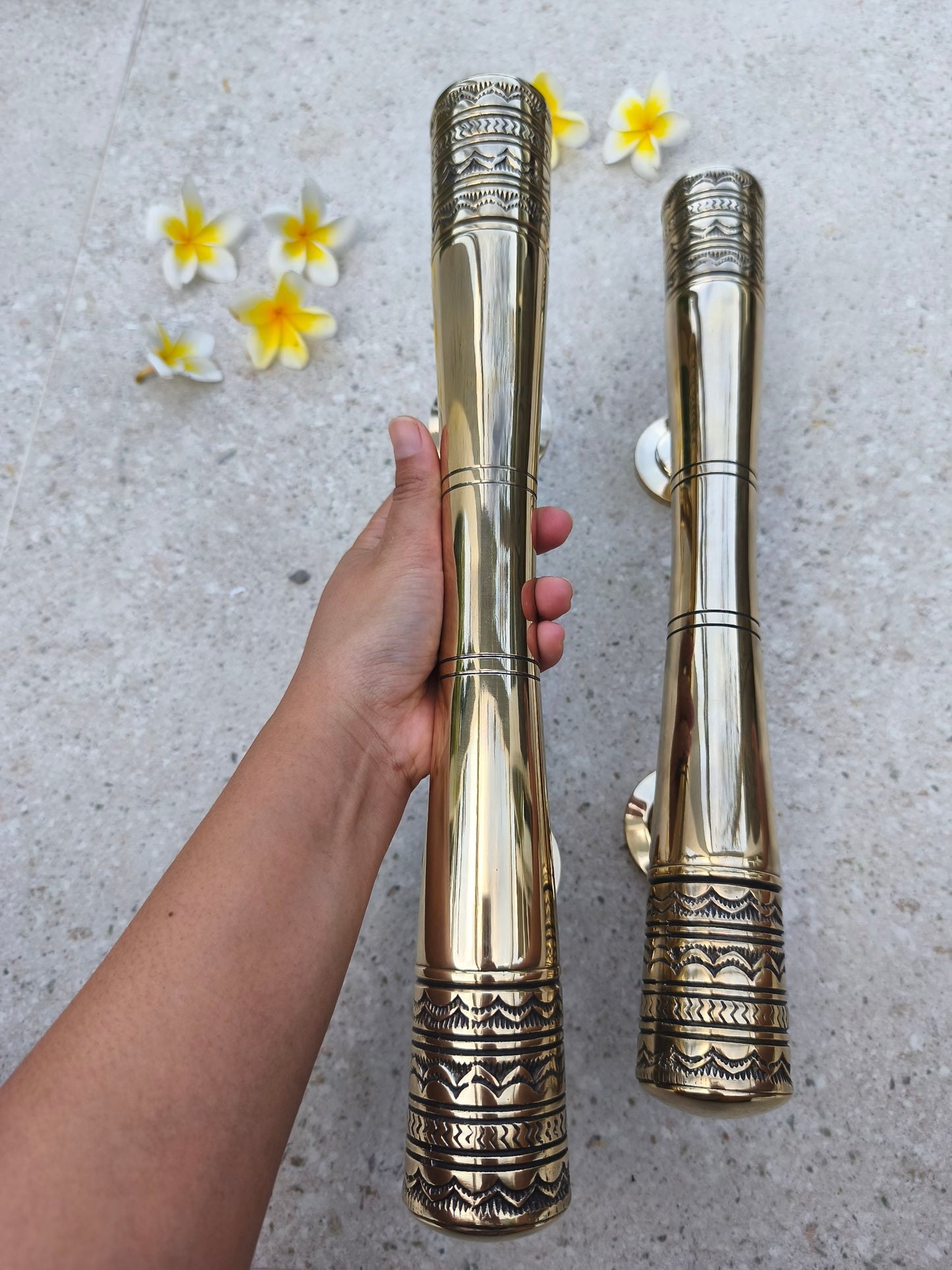 Bali Style Brass Door Handles Pair 40 cm, Polished Gold Solid Brass Front Door Pulls, Victorian Luxury Entry Door Hardware