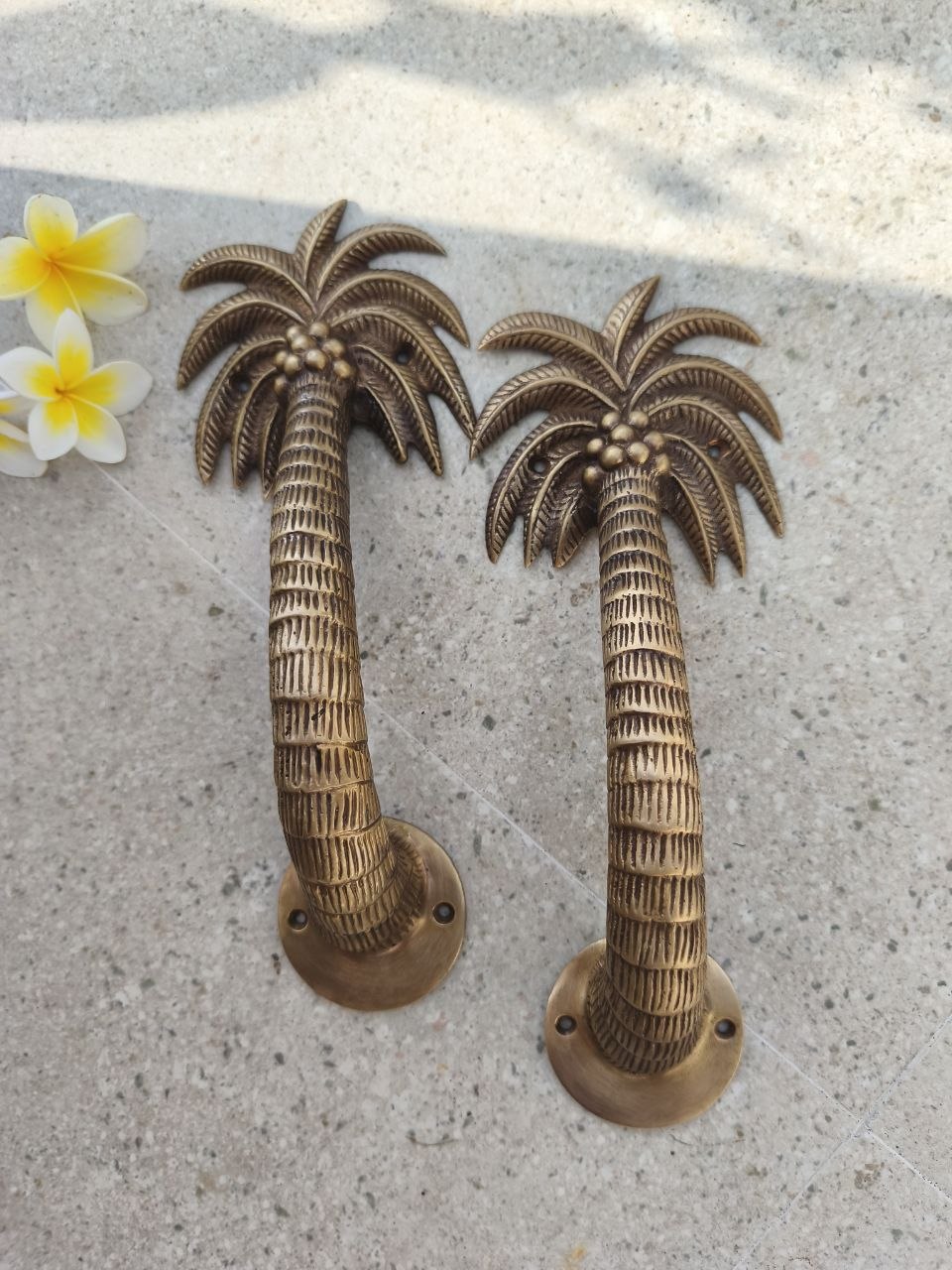 2pcs Palm Tree Solid Brass Door Handles, Tropical Front Entry Door Pulls, Coastal Beach House Hardware Decor (29cm)