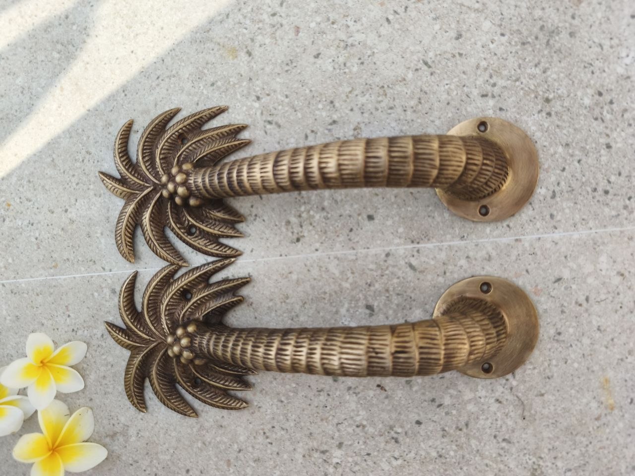 2pcs Palm Tree Solid Brass Door Handles, Tropical Front Entry Door Pulls, Coastal Beach House Hardware Decor (29cm)