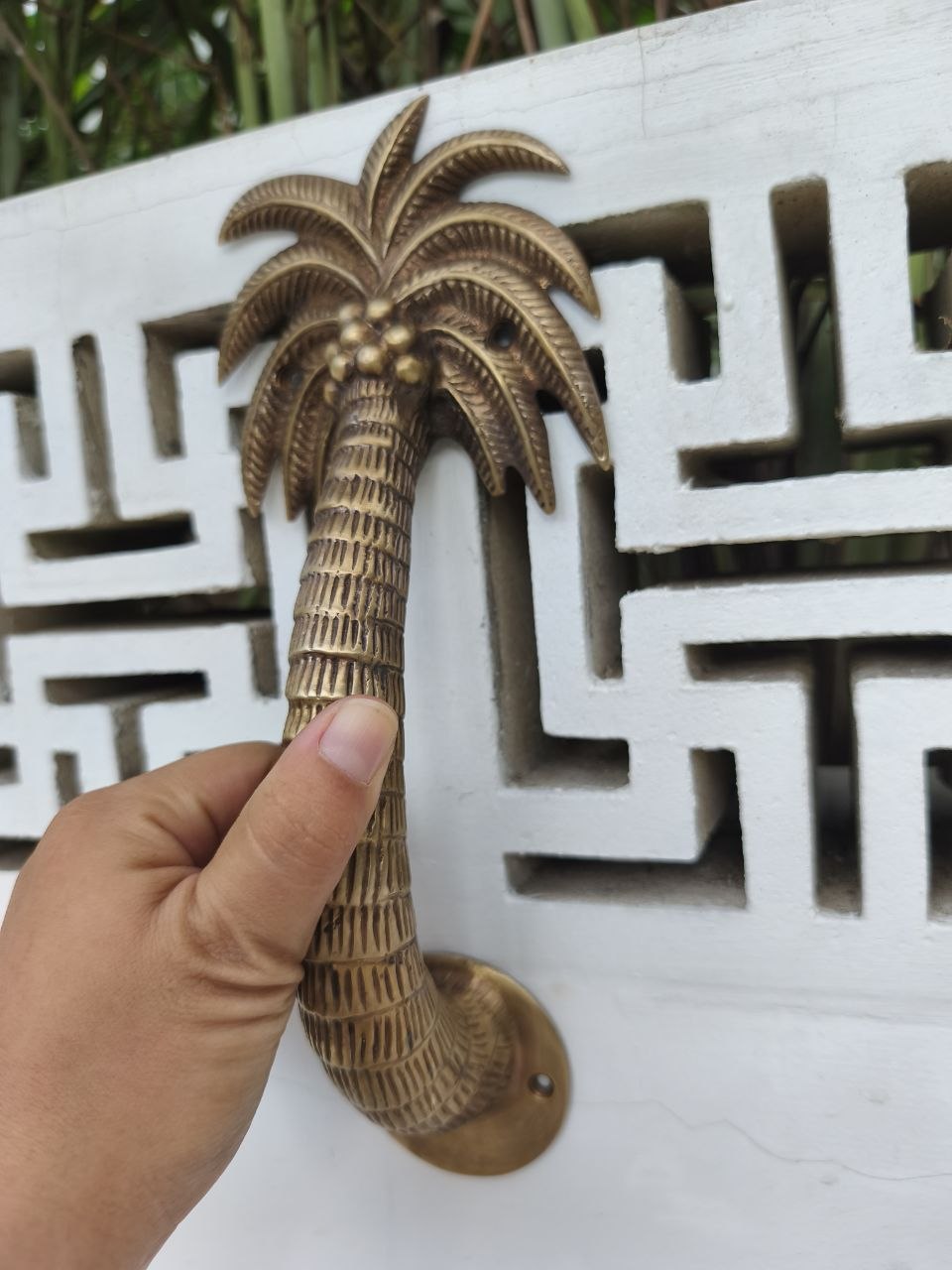 2pcs Palm Tree Solid Brass Door Handles, Tropical Front Entry Door Pulls, Coastal Beach House Hardware Decor (29cm)