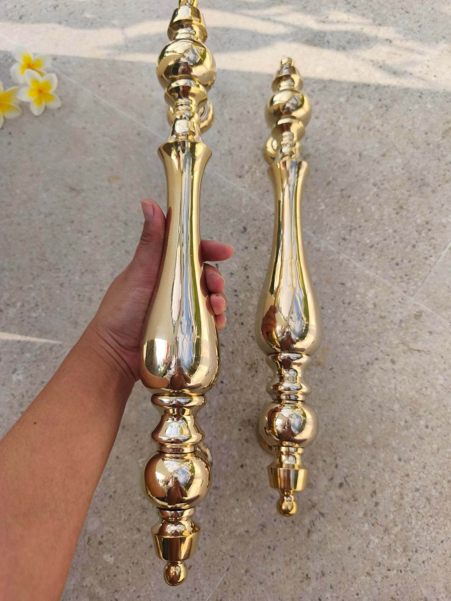 2x pc 43 cm Polished Brass Door Handles Pair, Victorian Inspired Ornate Door Pulls, Classic European Entry Door Hardware, Luxury Gold Finish