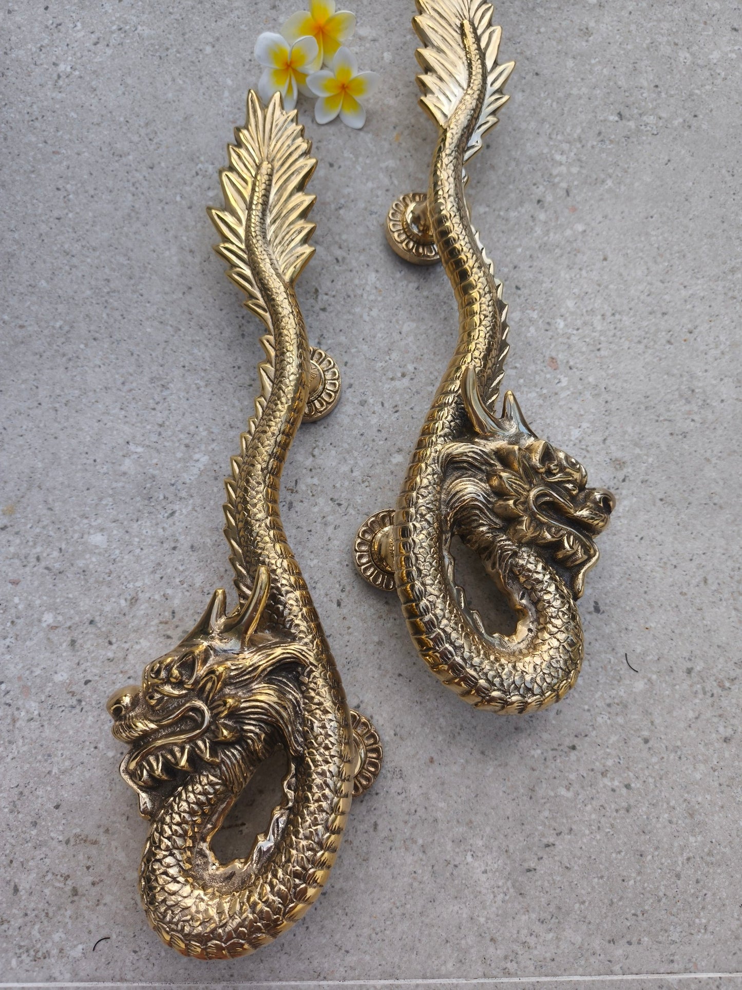 2pcs Fantasy Dragon Brass Door Handles , Gold Polished Dragon Door Pulls, Gothic Entry Door Hardware, Handmade Front Door Handles