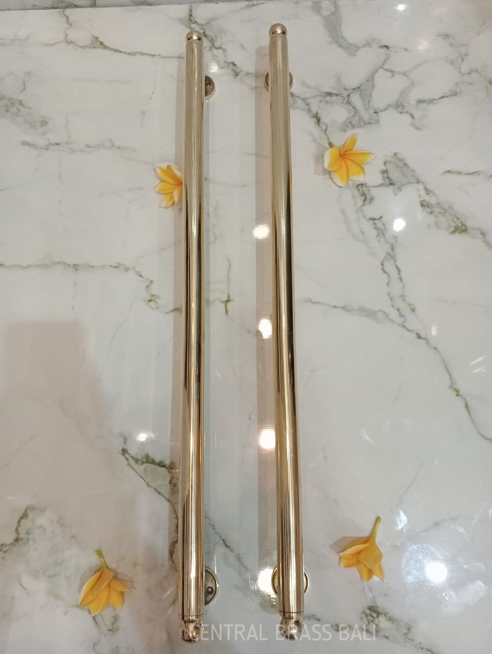 2pcs Polished Brass 70cm, solid plain end round door handle Brass