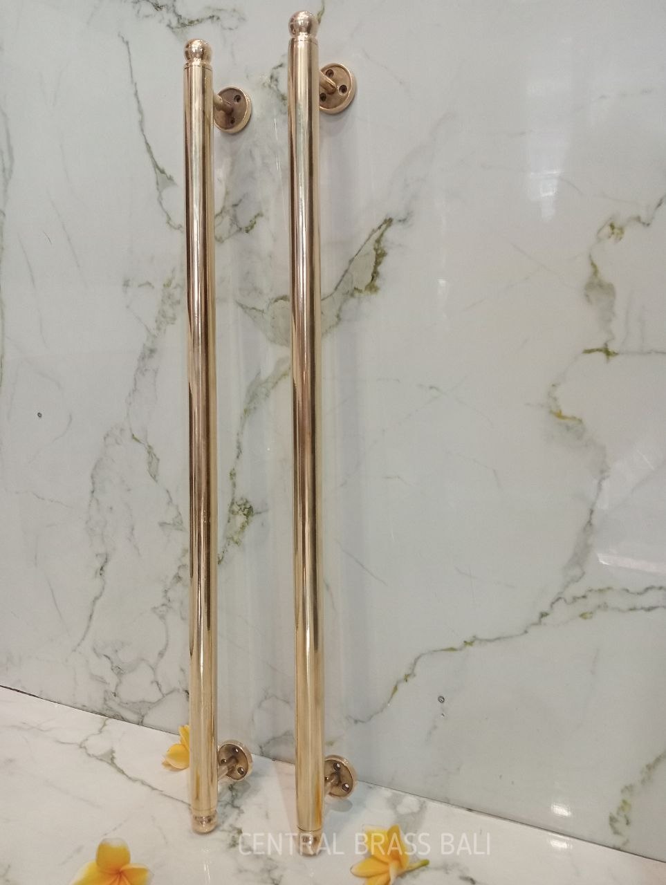 2pcs Polished Brass 70cm, solid plain end round door handle Brass