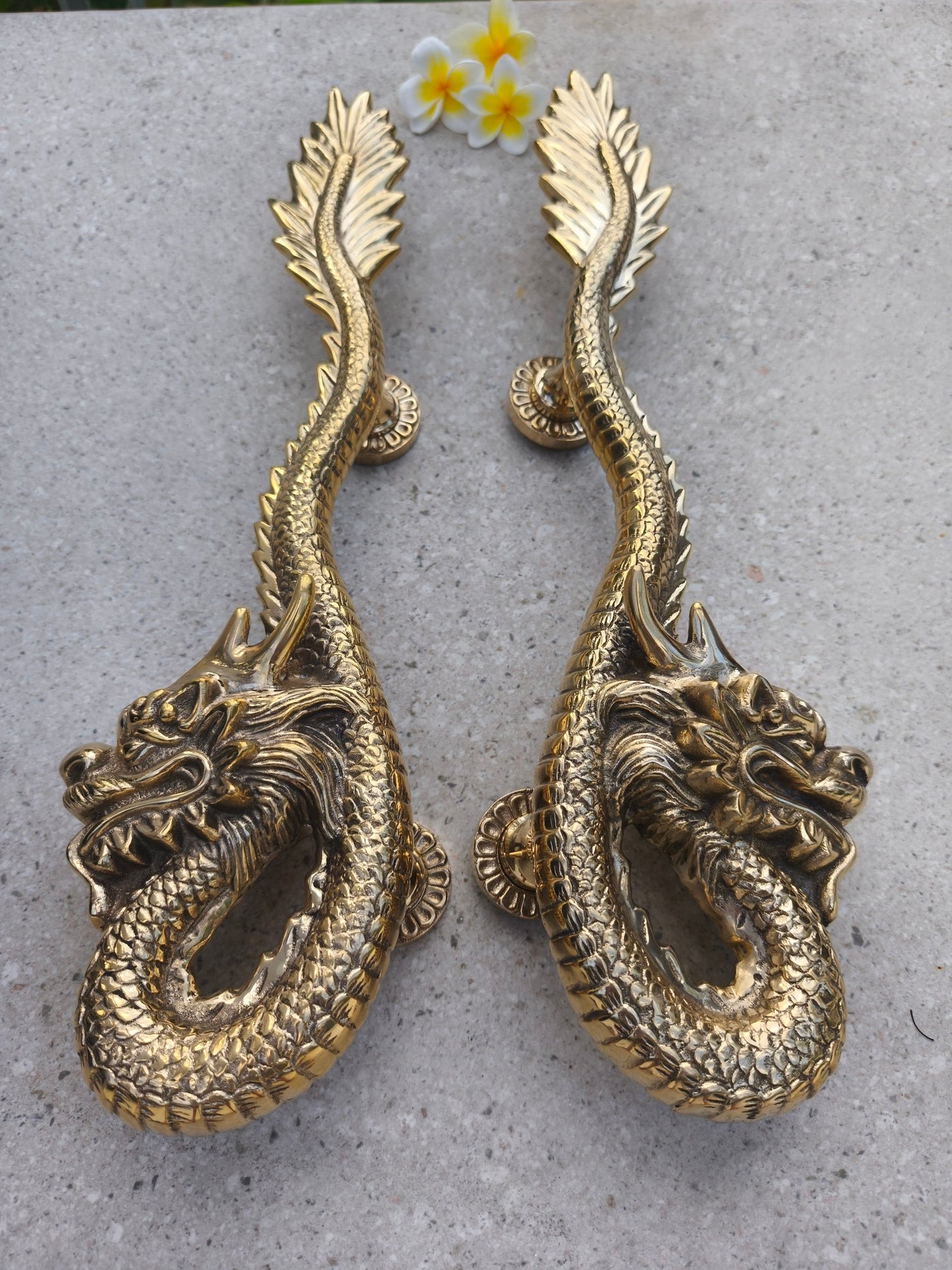 2pcs Fantasy Dragon Brass Door Handles , Gold Polished Dragon Door Pulls, Gothic Entry Door Hardware, Handmade Front Door Handles