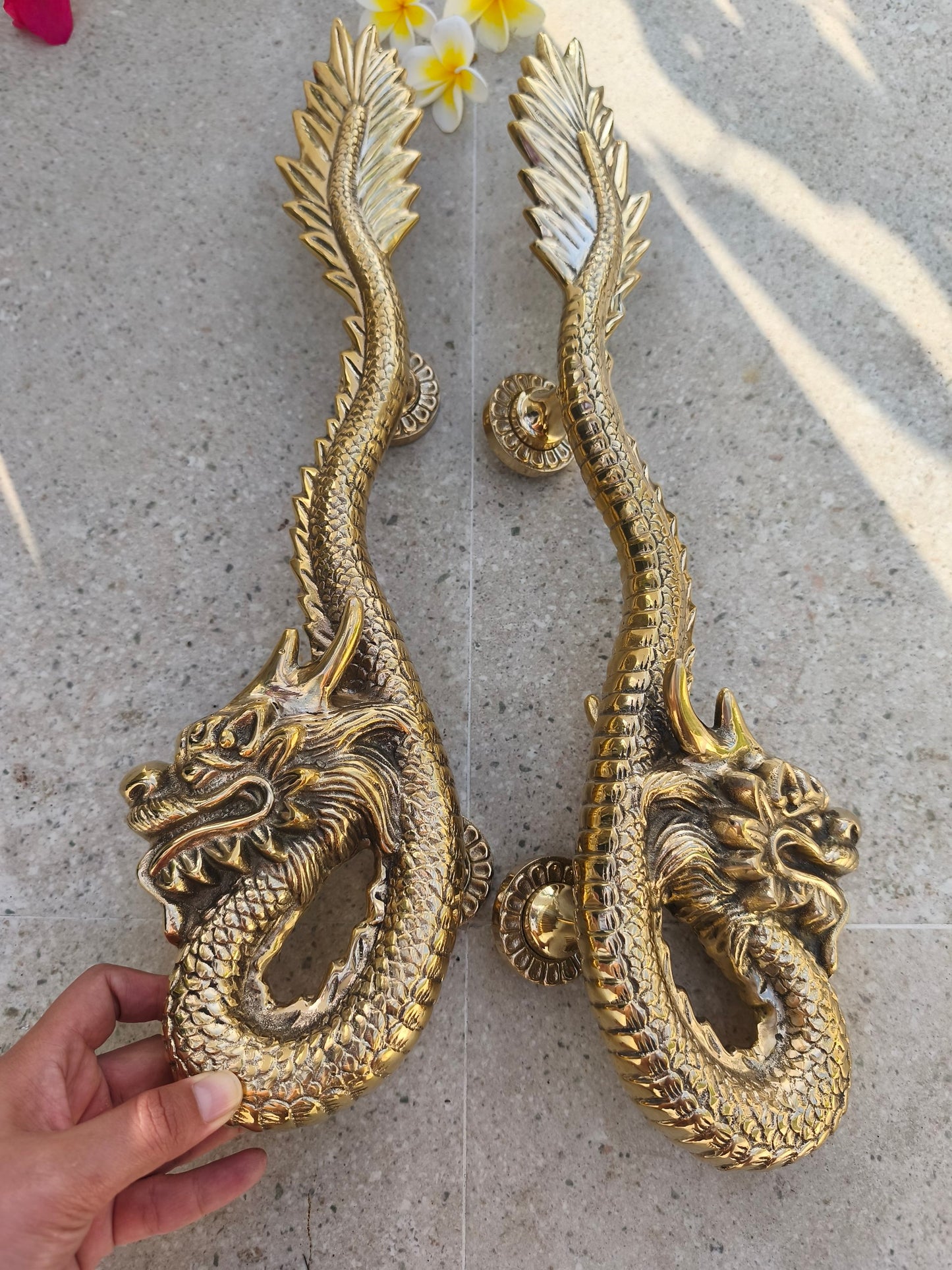 2pcs Fantasy Dragon Brass Door Handles , Gold Polished Dragon Door Pulls, Gothic Entry Door Hardware, Handmade Front Door Handles