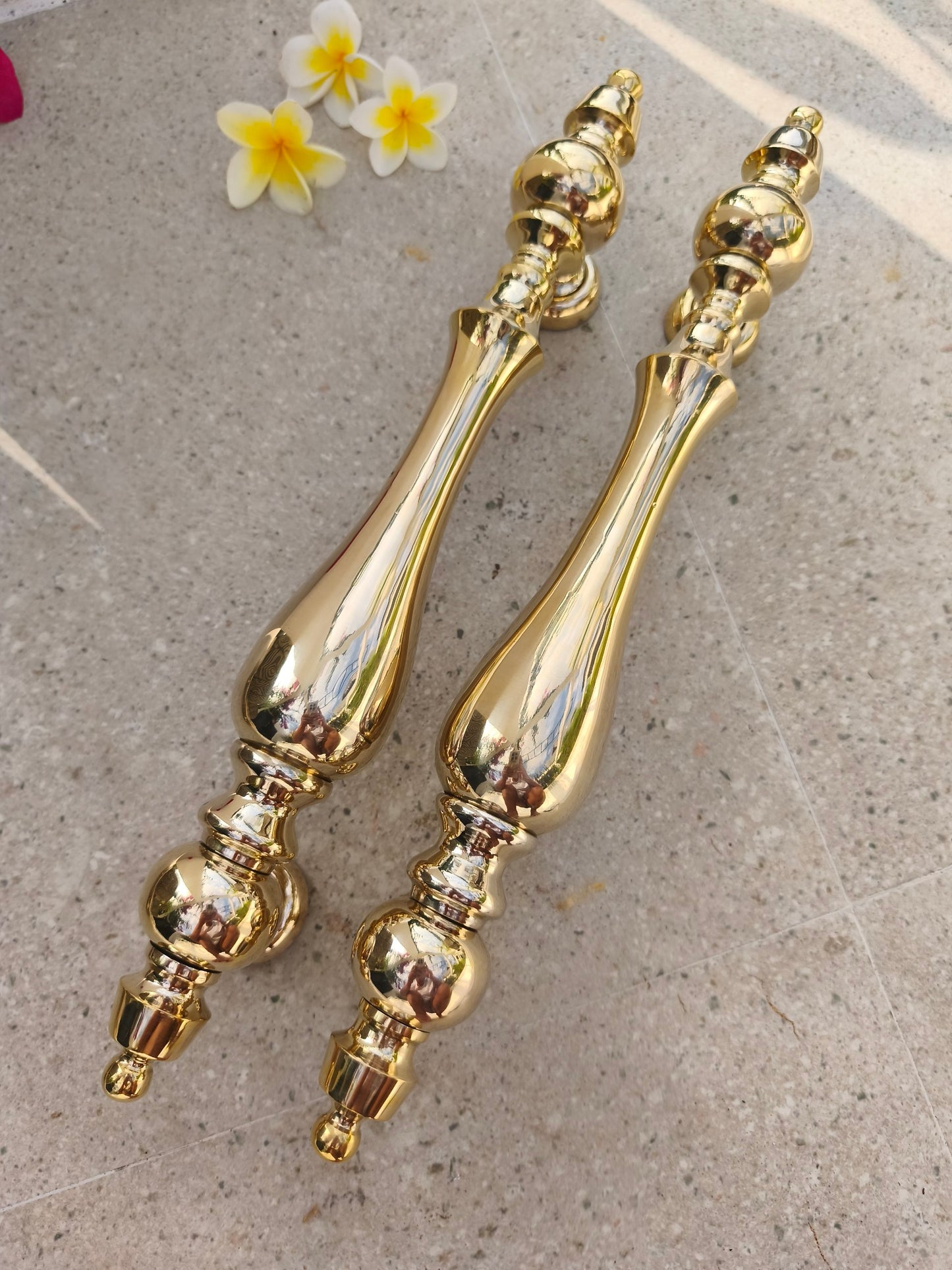 2x pc 43 cm Polished Brass Door Handles Pair, Victorian Inspired Ornate Door Pulls, Classic European Entry Door Hardware, Luxury Gold Finish