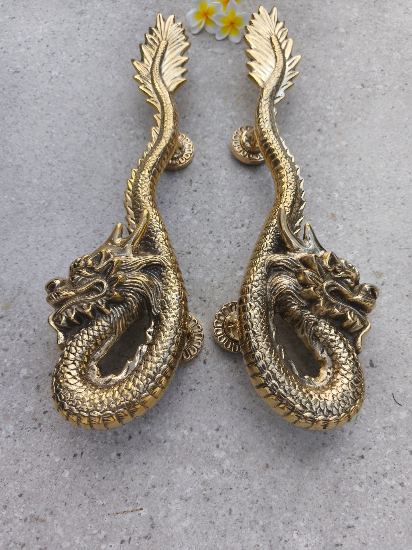 2pcs Fantasy Dragon Brass Door Handles , Gold Polished Dragon Door Pulls, Gothic Entry Door Hardware, Handmade Front Door Handles