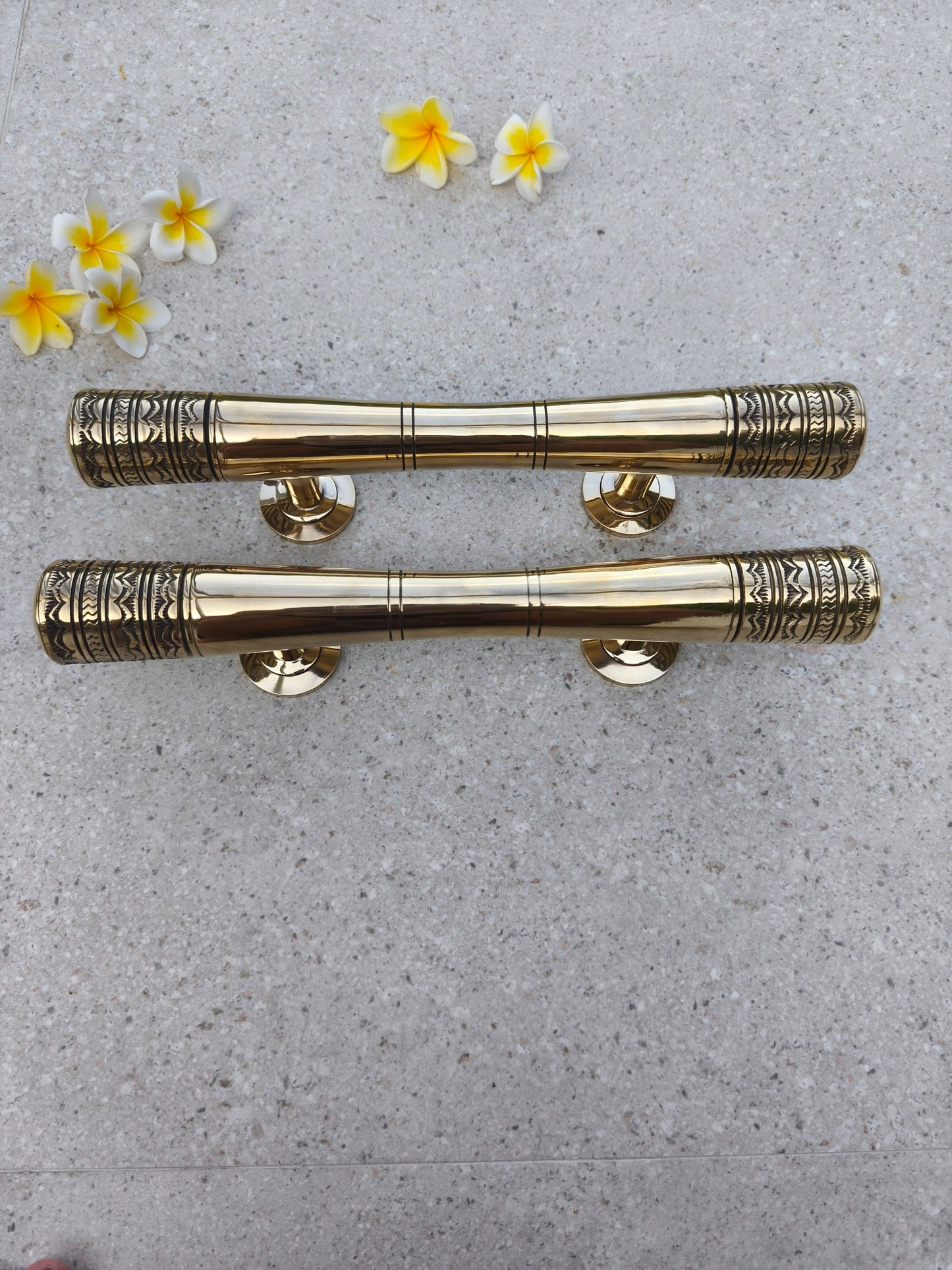 Bali Style Brass Door Handles Pair 40 cm, Polished Gold Solid Brass Front Door Pulls, Victorian Luxury Entry Door Hardware