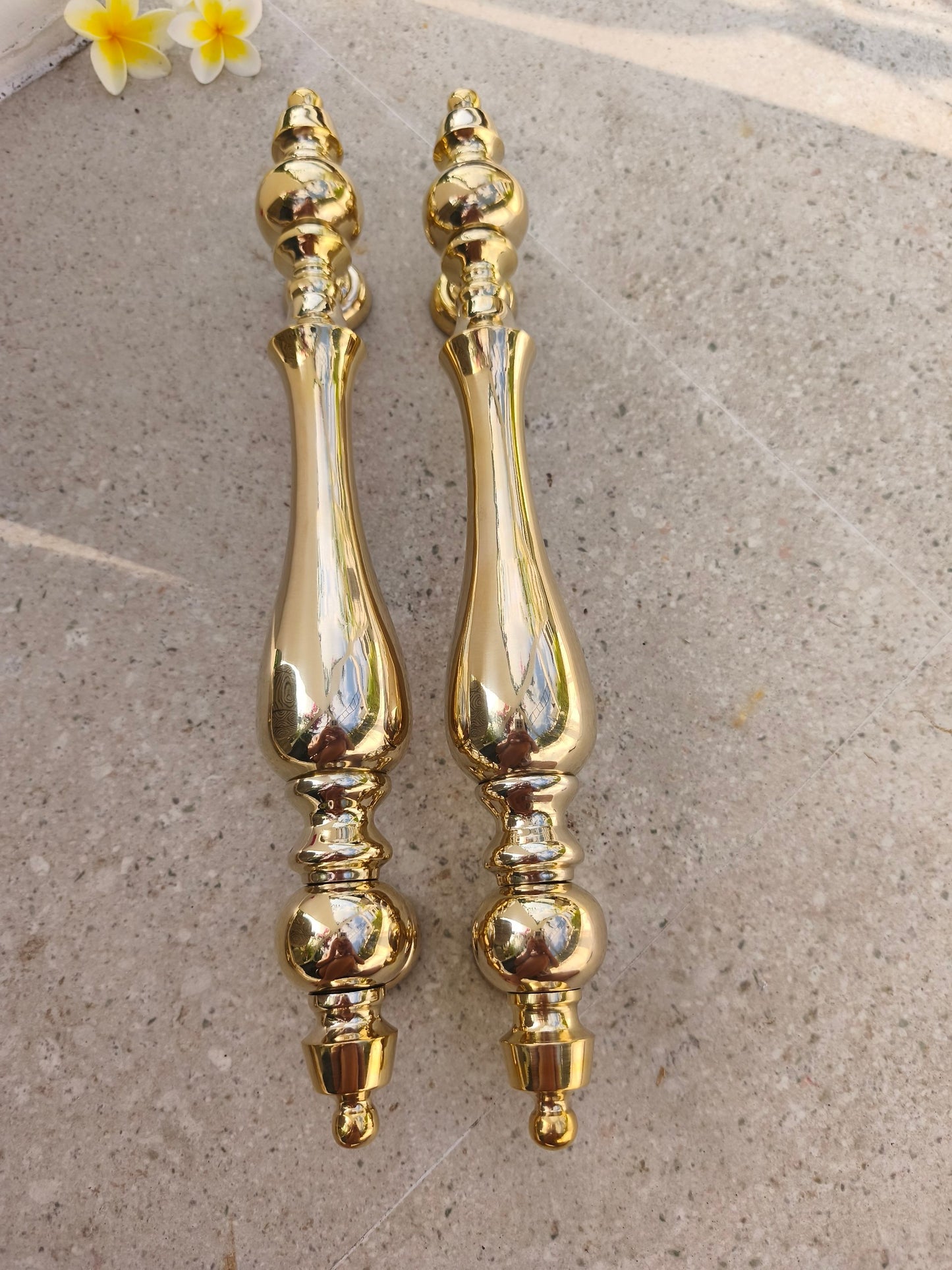 2x pc 43 cm Polished Brass Door Handles Pair, Victorian Inspired Ornate Door Pulls, Classic European Entry Door Hardware, Luxury Gold Finish