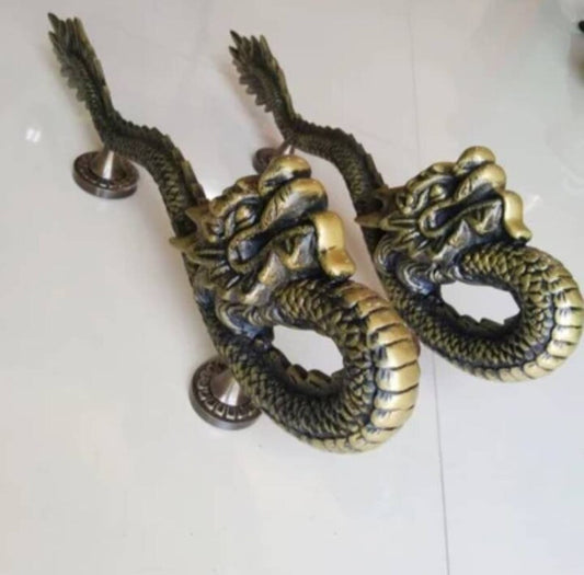 50 cm Set 2 pcs Vintage DRAGON Shaped Brass Door Handle | Unique Antique Dragon Brass Handle | High Quality Bali Furniture Craft